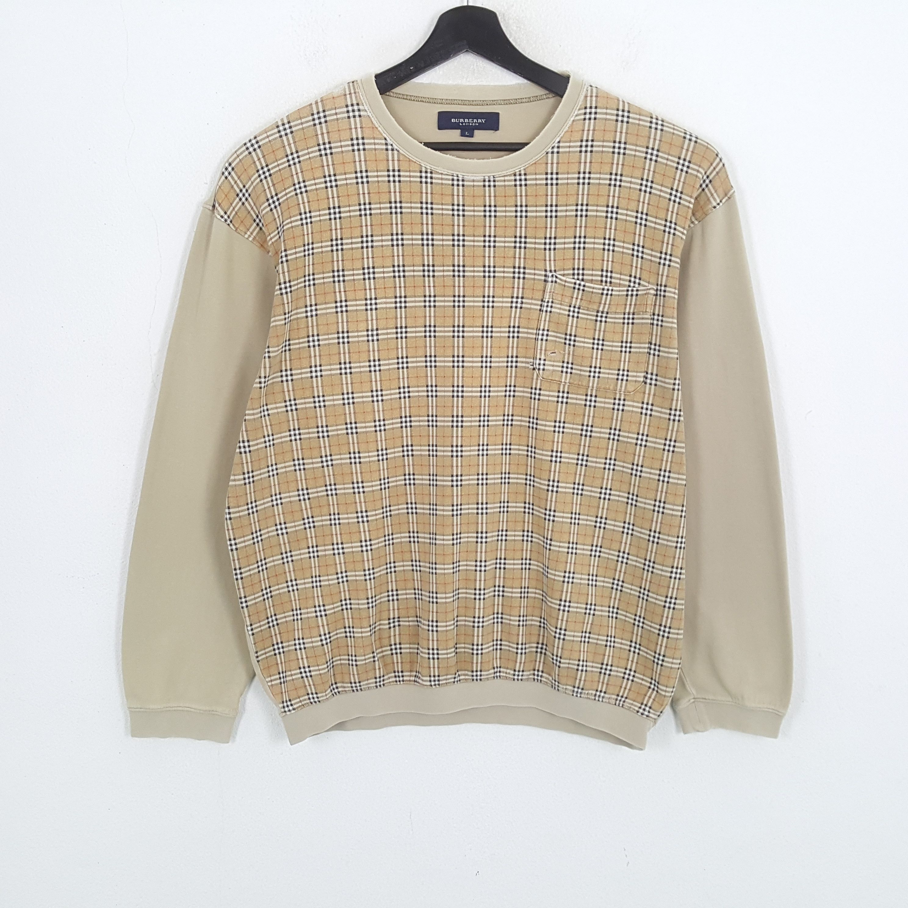 Burberry × Vintage BURBERRY LONDON Nova Check Custom Art Distressed Sweatshirt Size US L / EU 52-54 / 3 - 3 Thumbnail