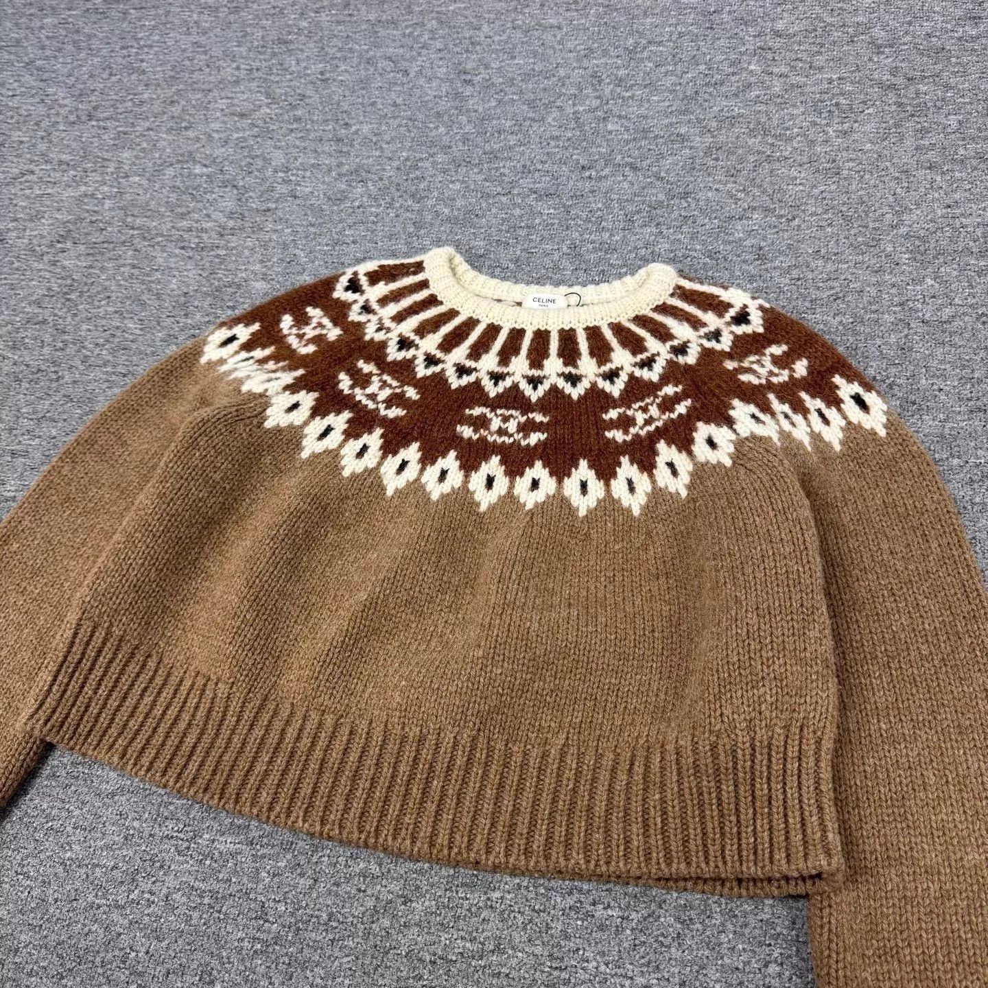 Celine Celine Caramel Fair Isle Crew Short Sweater XS Size XS / US 0-2 / IT 36-38 - 3 Thumbnail