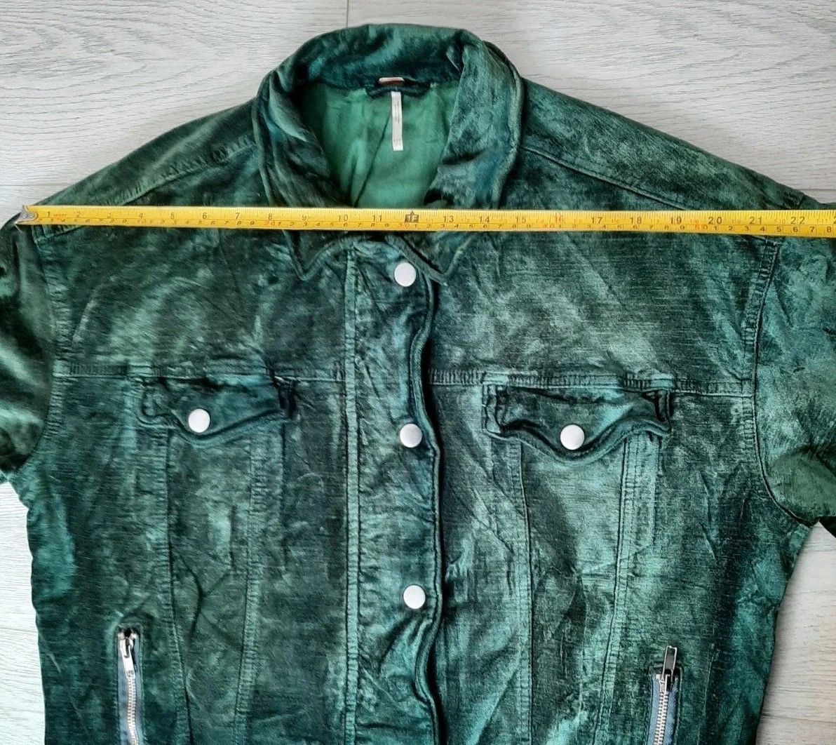 Free People Free People Jacket Green Velvet Trucker Full Zip Oversized Size XS / US 0-2 / IT 36-38 - 12 Thumbnail