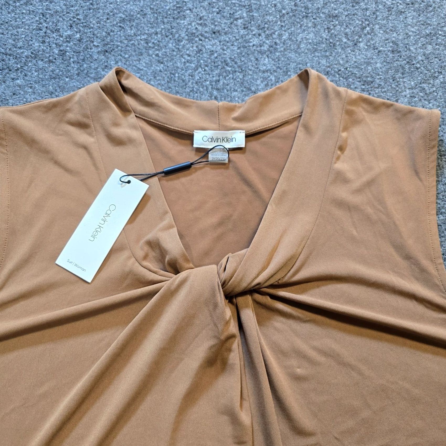 Calvin Klein Calvin Klein Tank Womens 2X Brown Stretch Sleeveless V-Neck Casual Knit Polyester Tank Top Layer Basic Size XXL / US 16-18 / IT 52-54 - 2 Thumbnail