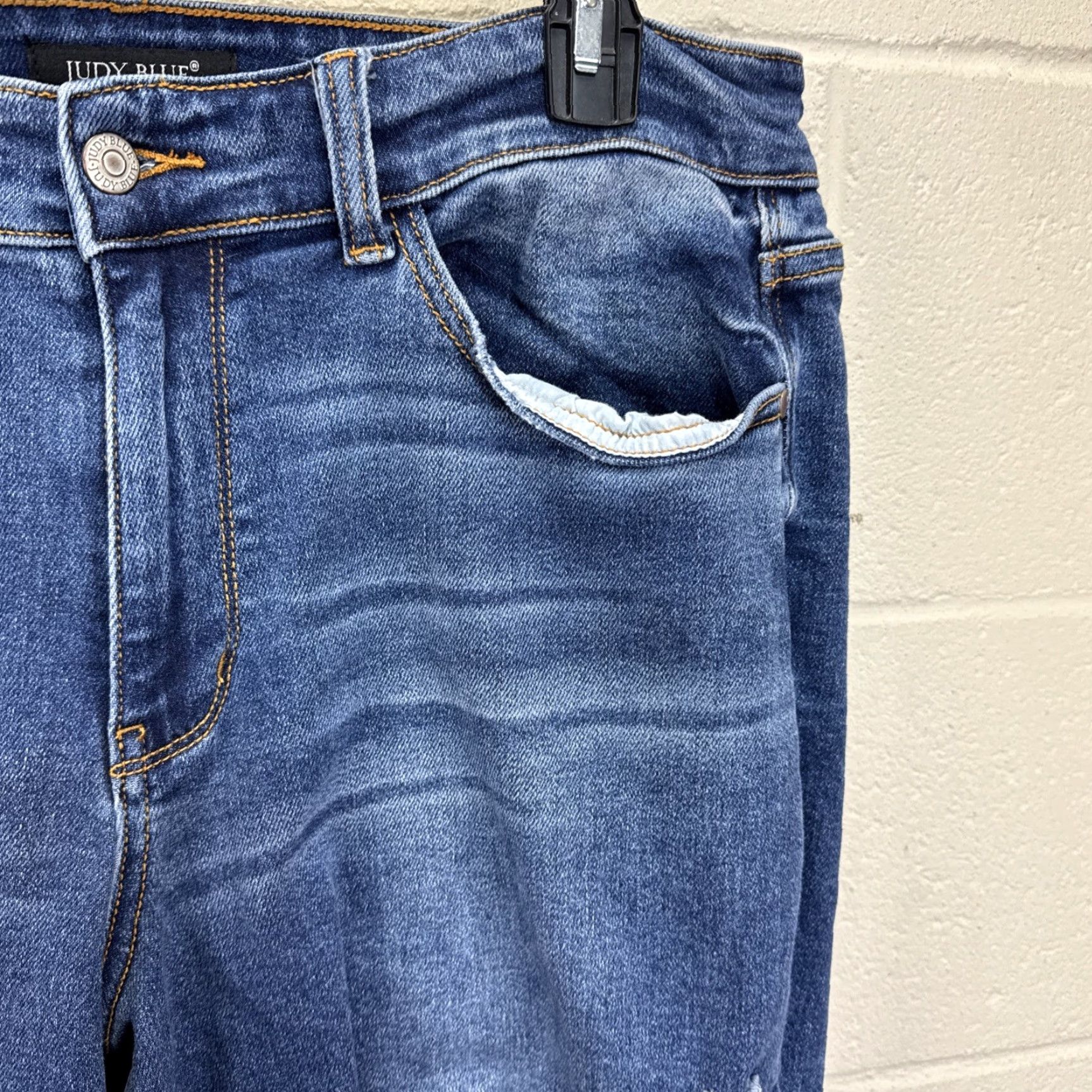 Vintage Judy Blue Jeans 16W 5-Pocket Distressed Wide Leg High Rise Medium Wash Denim Stretch Classic Blue Women Adults Jeans Size 38" / US 16 / IT 52 - 3 Thumbnail