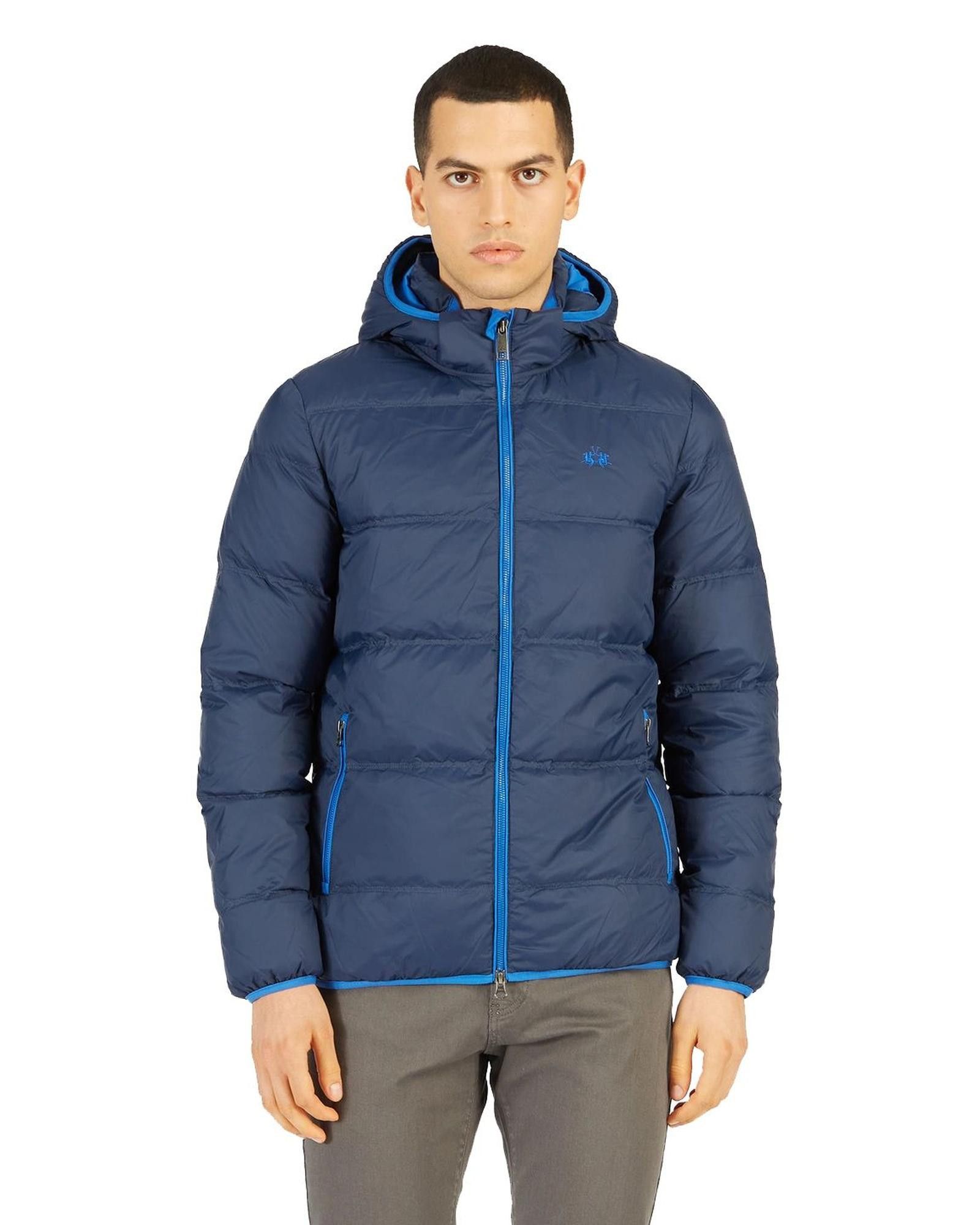 image of La Martina Padded Goose Down Jacket With Embroidered Logo in Blue, Men's (Size XL)