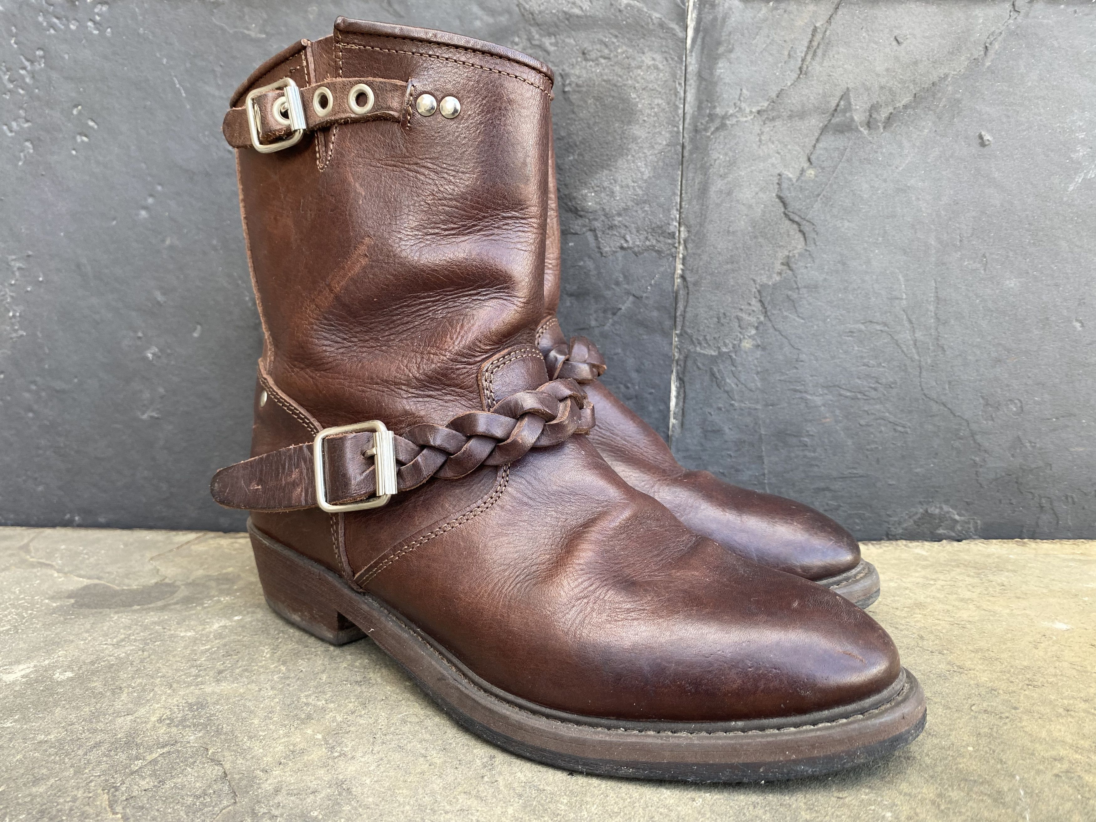 image of Golden Goose Ggdb Brown Leather Biker Moto Motorcycle Boots, Women's (Size 7)