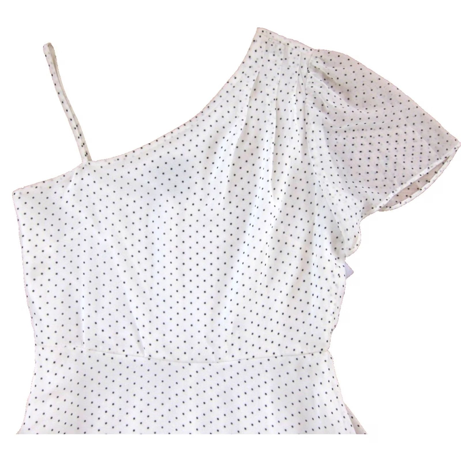 Vintage Maison Tara NWT One Shoulder White Black Polka Dot Midi Dress 6 Dress** Size M / US 6-8 / IT 42-44 - 3 Thumbnail