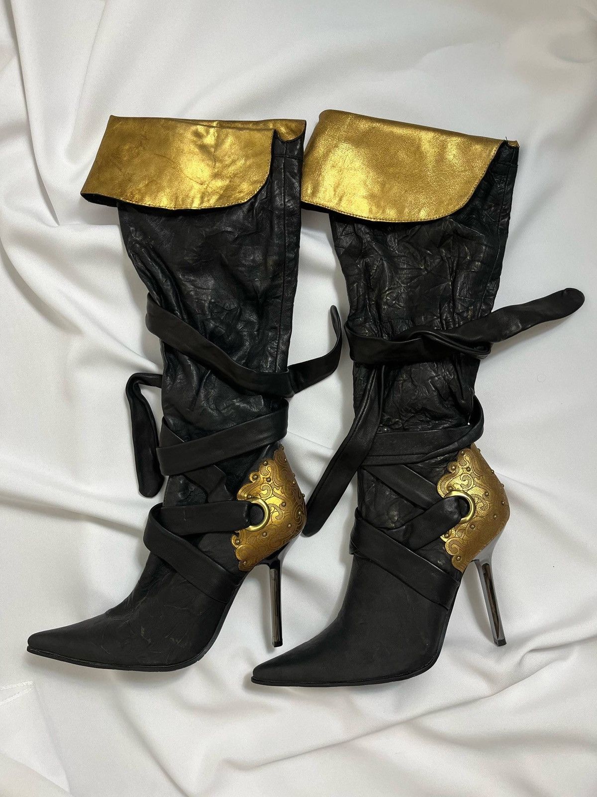 Vintage Vintage Medea Futuristic Gold Baroque Leather Boots Size US 6 / IT 36 - 1 Thumbnail