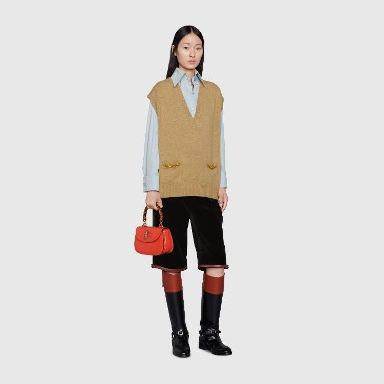 Gucci o1la5ras0526 Cashmere Vest With Chain Detail in Camel Size L / US 10 / IT 46 - 2 Thumbnail