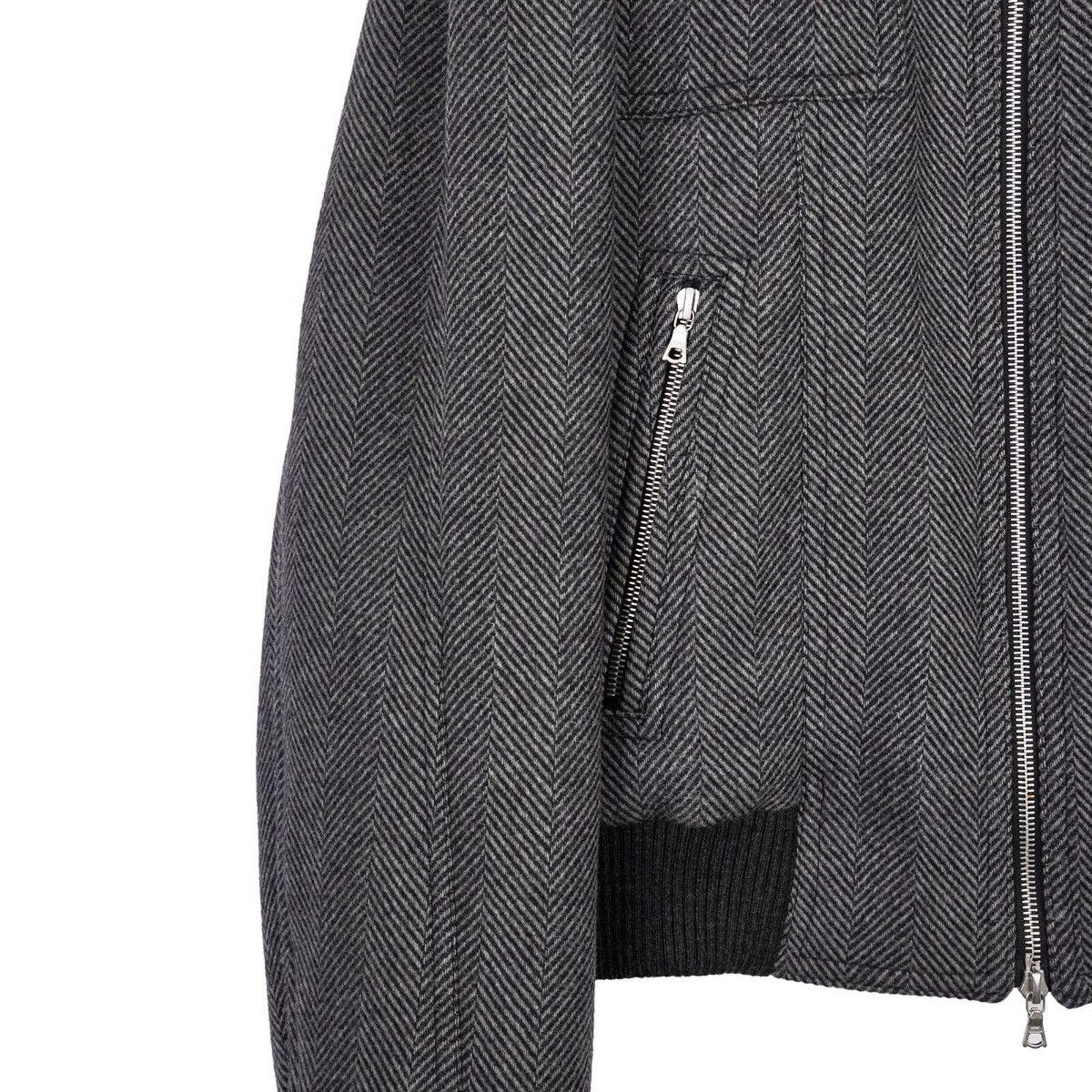 Dries Van Noten Dries Van Noten Mens Herringbone Wool Gray Zip Bomber Jacket Size US L / EU 52-54 / 3 - 5 Thumbnail