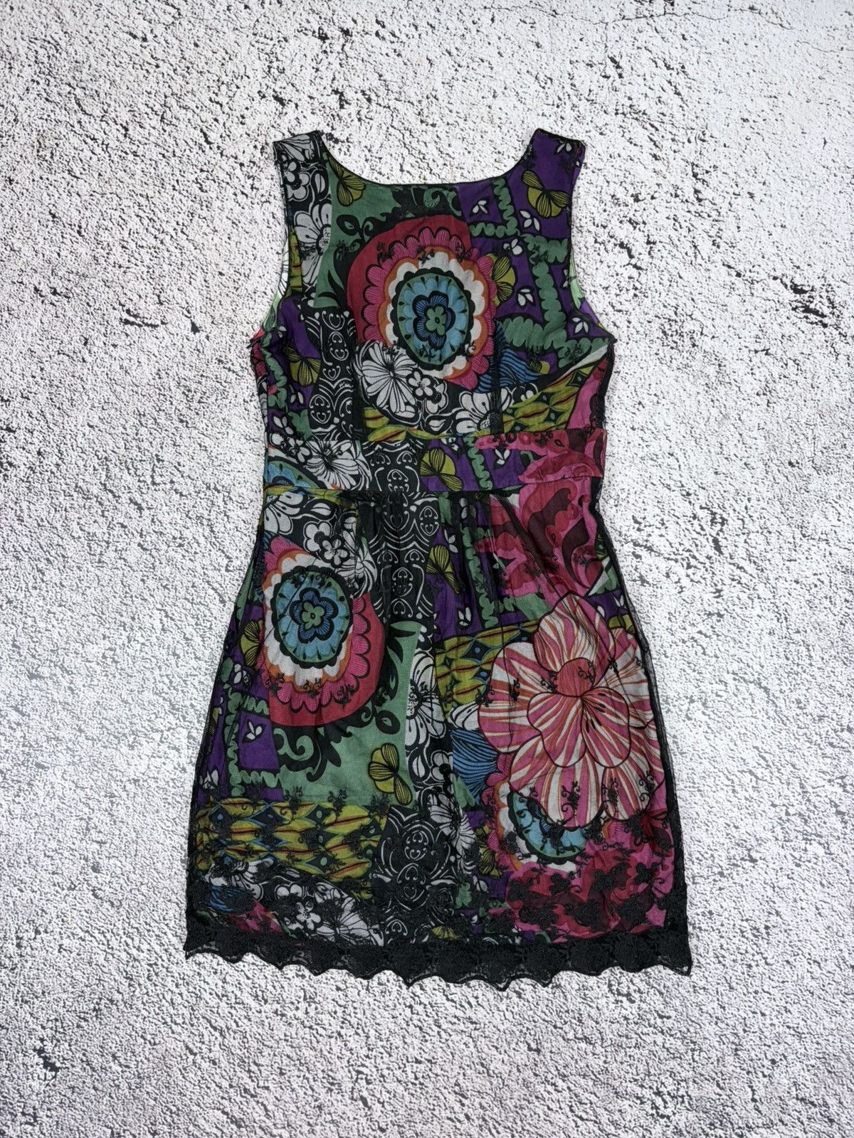 Jean Paul Gaultier Desigual Vintage Y2K Floral Mesh Lace Boho Mini Dress Size S / US 4 / IT 40 - 8 Thumbnail