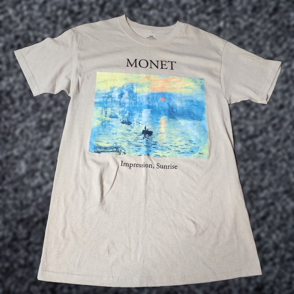Vintage MONET Impression Unisex Mens Short Sleeve Ecru T Shirt Size Medium M Size US M / EU 48-50 / 2 - 1 Thumbnail