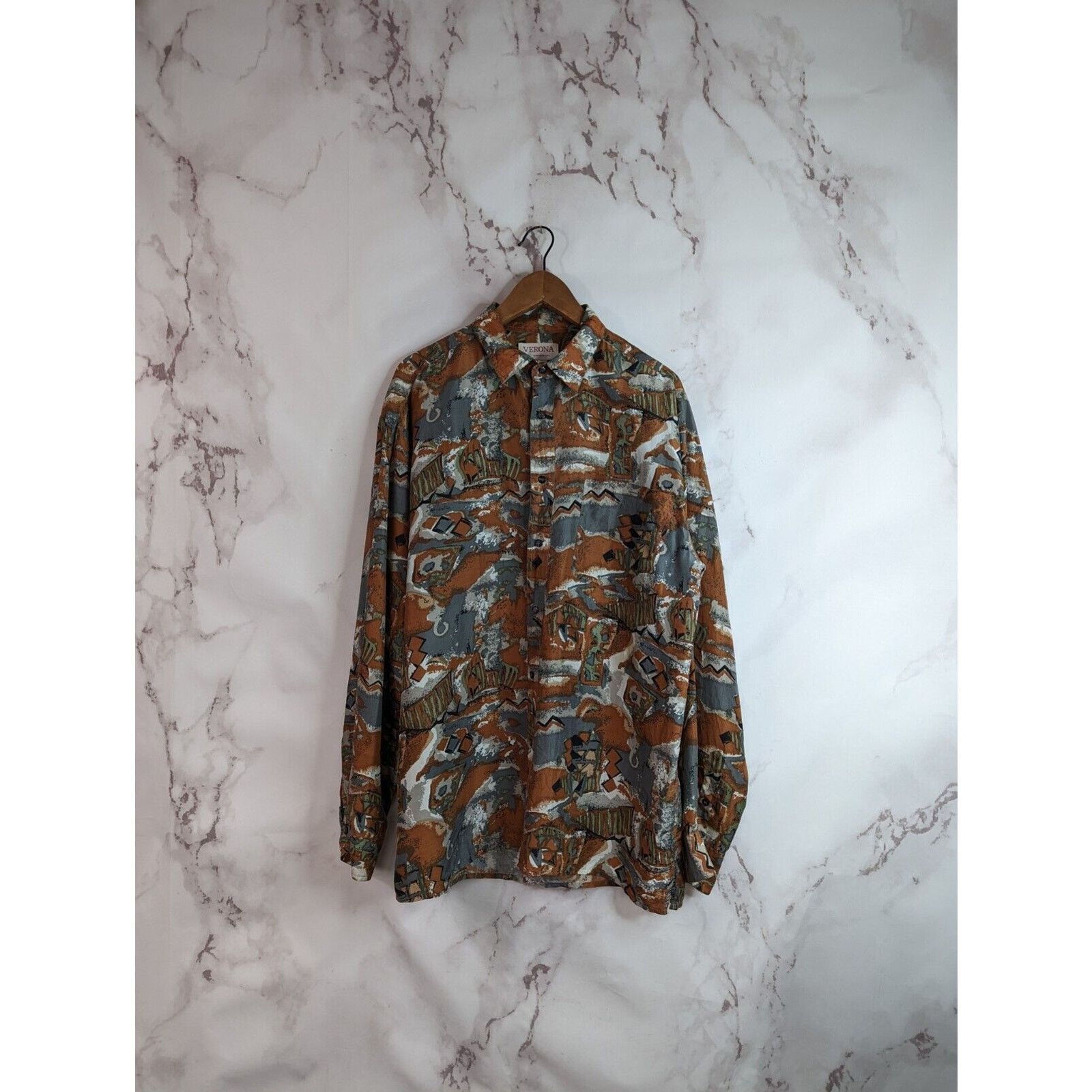 Vintage Vintage Silk Shirt Mens XL Brown Button Up 90s Rockabilly Size US XL / EU 56 / 4 - 11 Thumbnail