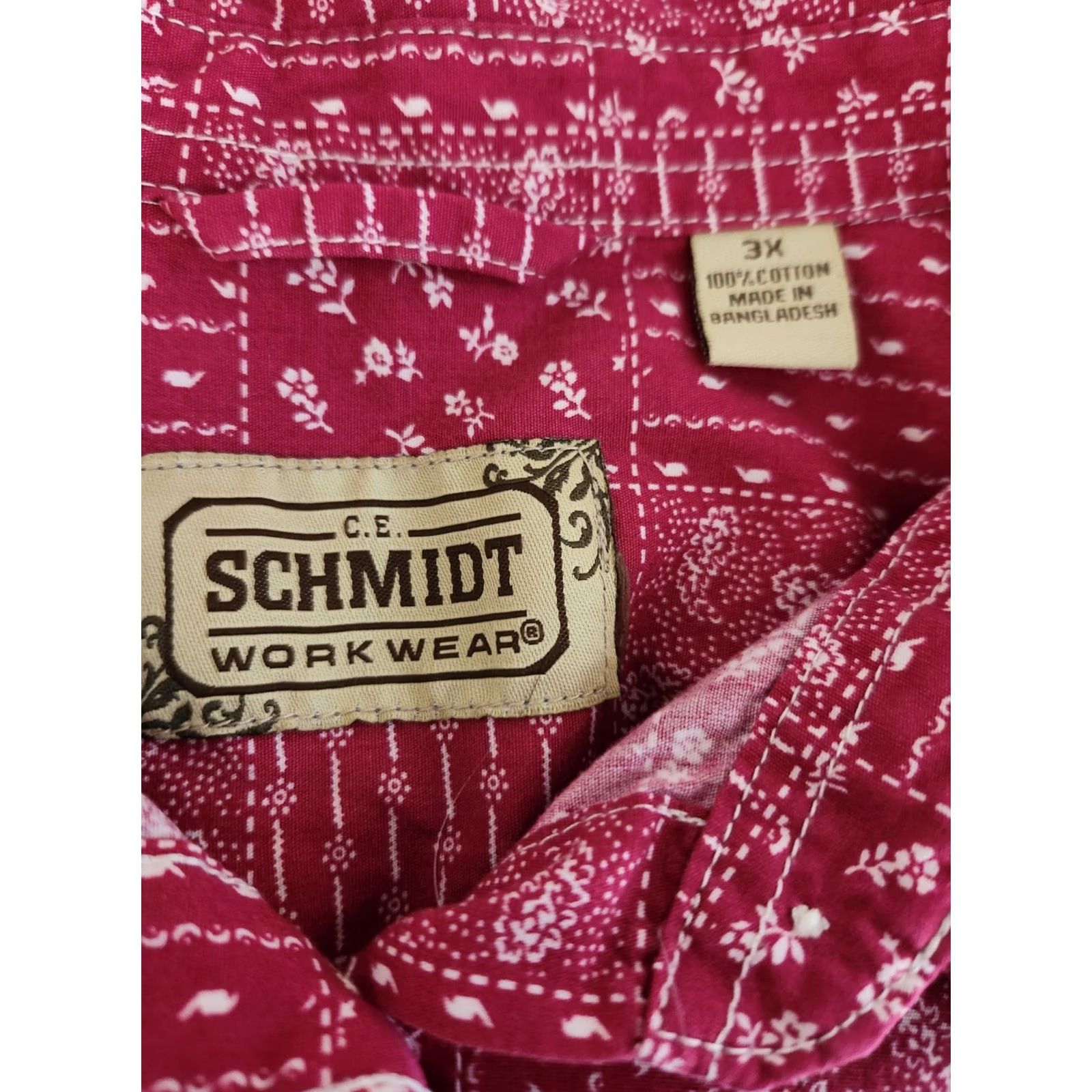 Vintage C.E. Schmidt Workwear Shirt 3X Plus Pink Collared Patchwork Look Short Sleeve Button-Up Women Size XXL / US 16-18 / IT 52-54 - 6 Thumbnail