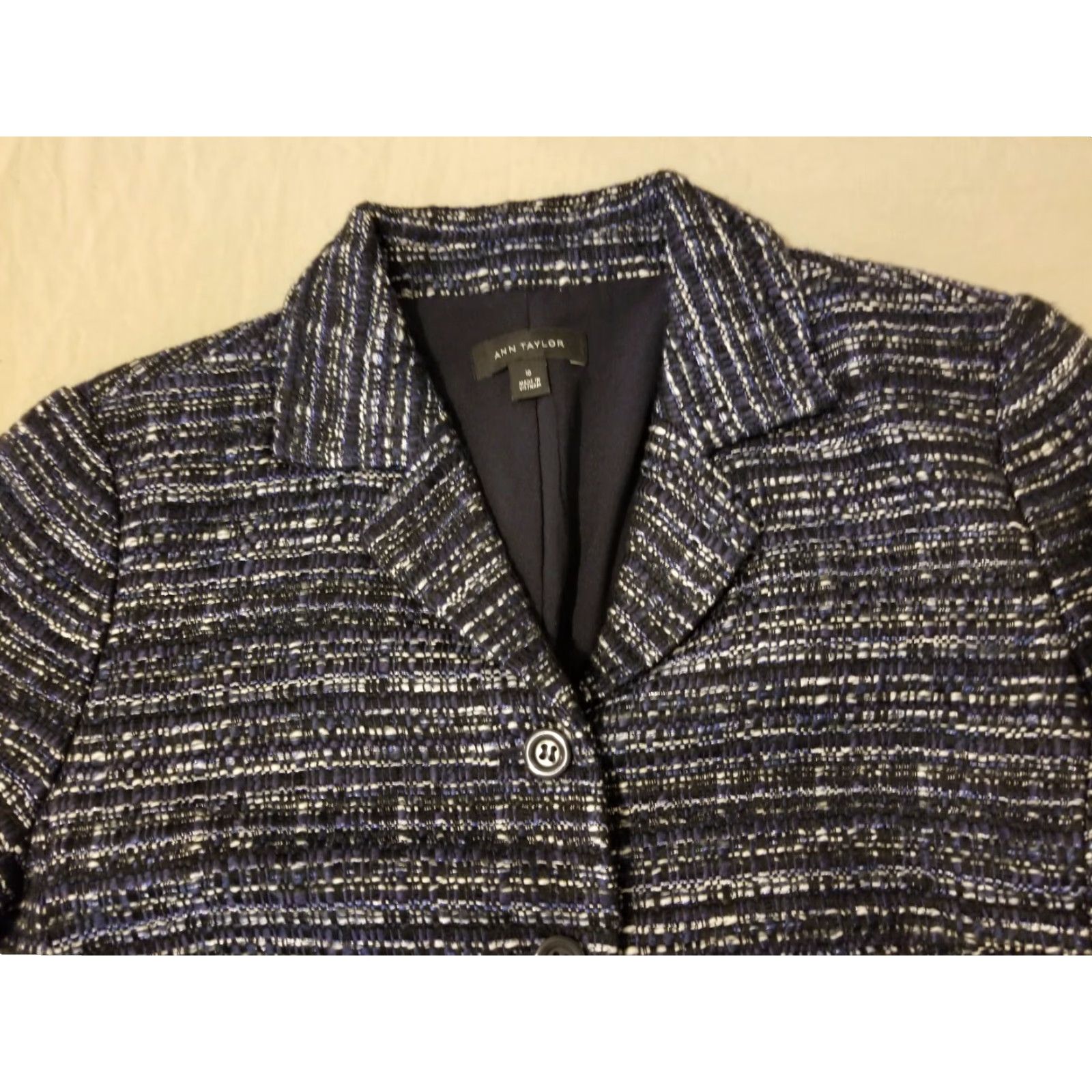 Ann Taylor Womens Ann Taylor Jacket 10 Navy Blue Size L / US 10 / IT 46 - 2 Thumbnail