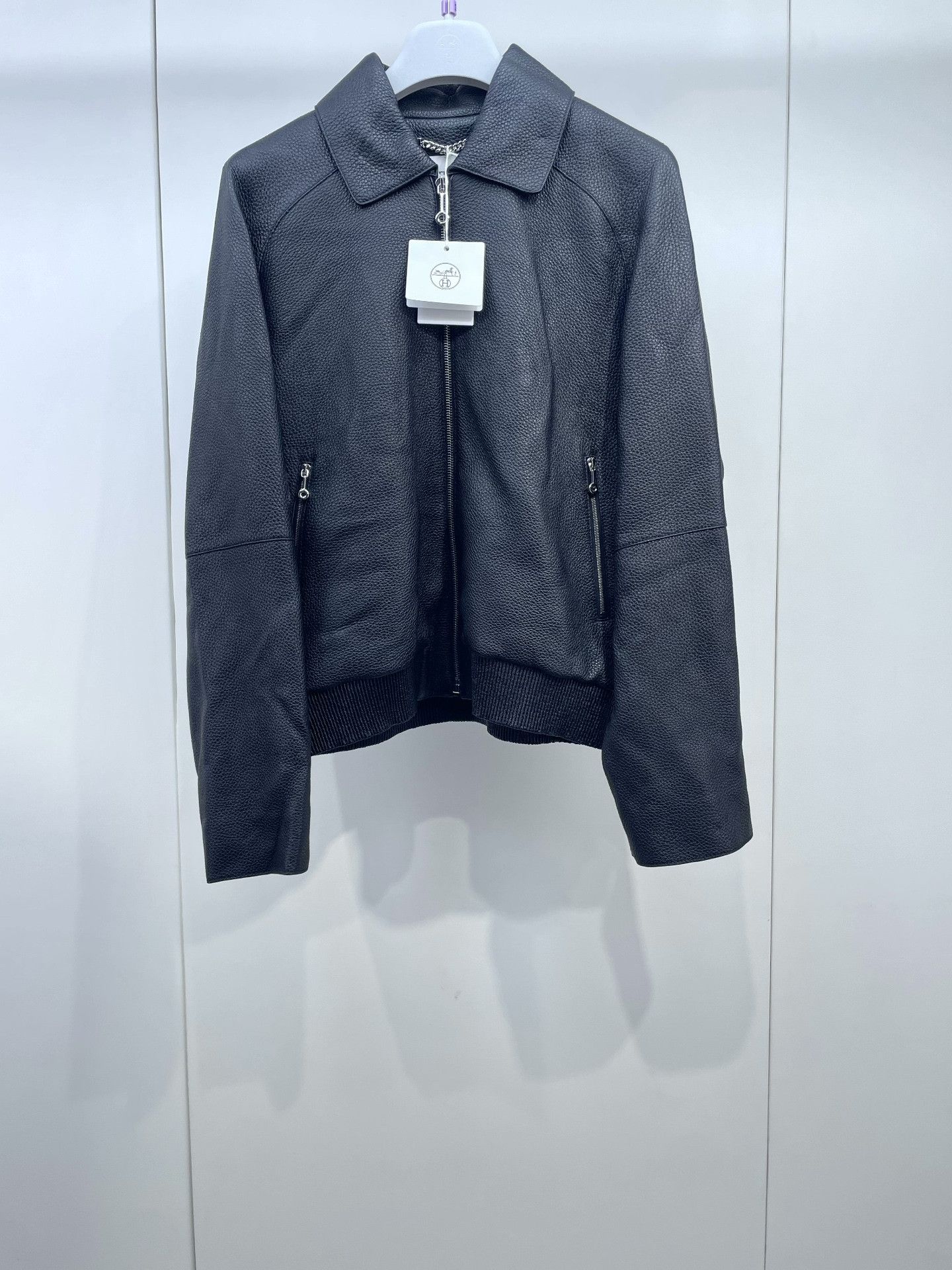 Hermes Hermes Black Pebbled Leather Zip Jacket Size S / US 4 / IT 40 - 1 Thumbnail
