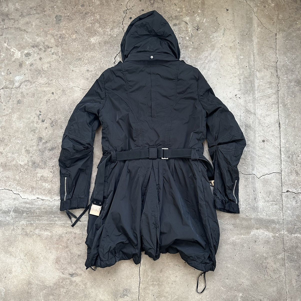 Marithe + Francois Girbaud 🔥BLACK nylon BONDAGE LONG JACKET MFG Size L / US 10 / IT 46 - 11 Thumbnail