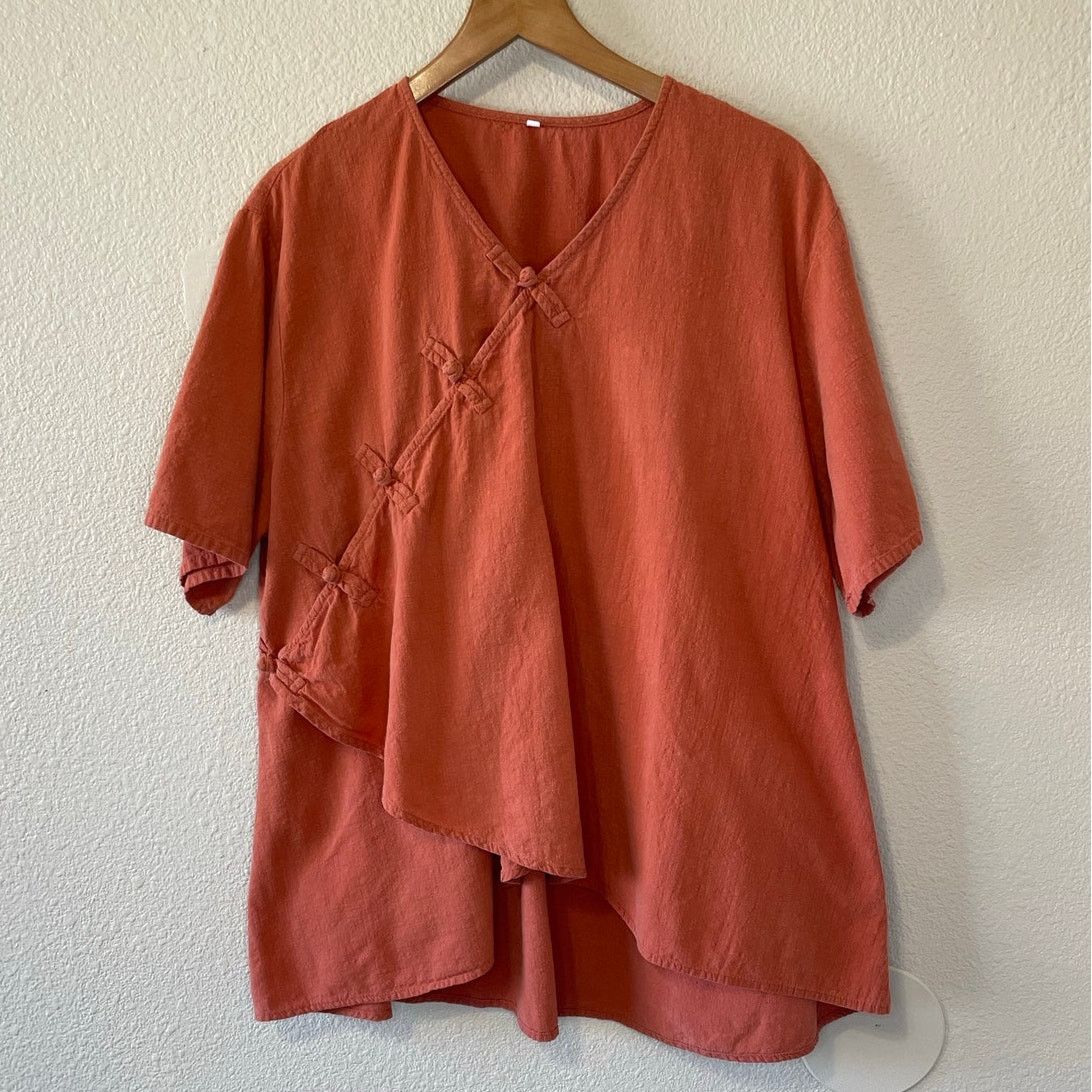 Other Cotton Linen Boho Frog Loop Short Sleeve Orange Tunic Top 2X Size XXL / US 16-18 / IT 52-54 - 9 Thumbnail