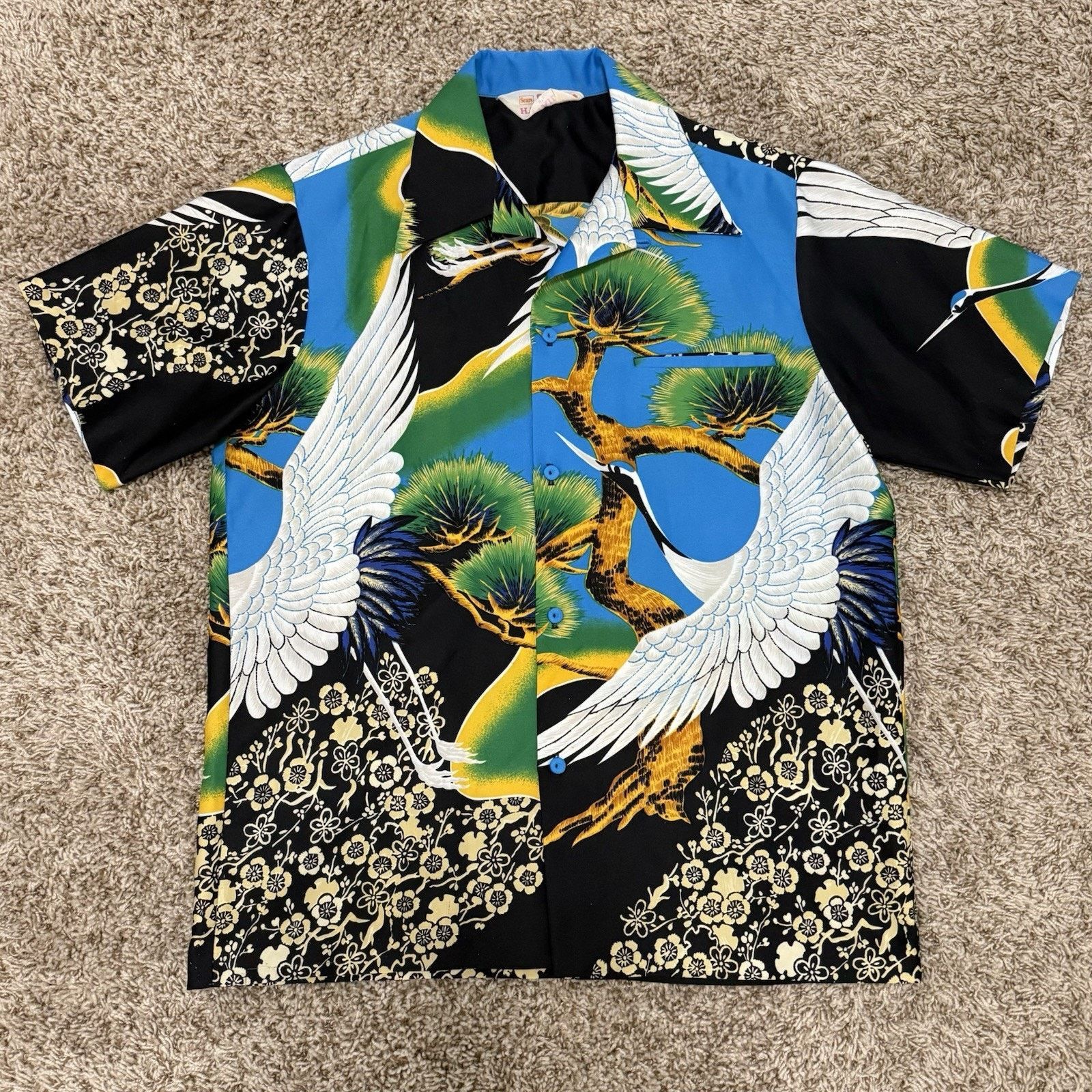 Sears × Vintage Vintage 70’s Hawaiian Japanese Cranes Button Up Camp Shirt Size US L / EU 52-54 / 3 - 1 Thumbnail