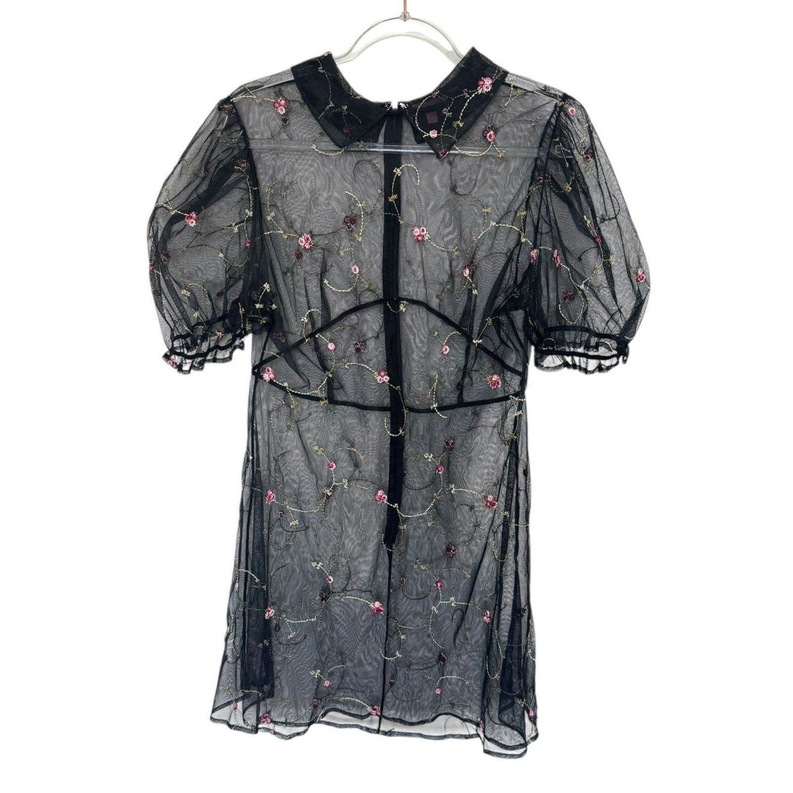 Dolls Kill Dolls Kill SUGAR THRILLZ Sheer Embroidered Puff Sleeve Dress Size XXL / US 16-18 / IT 52-54 - 2 Thumbnail