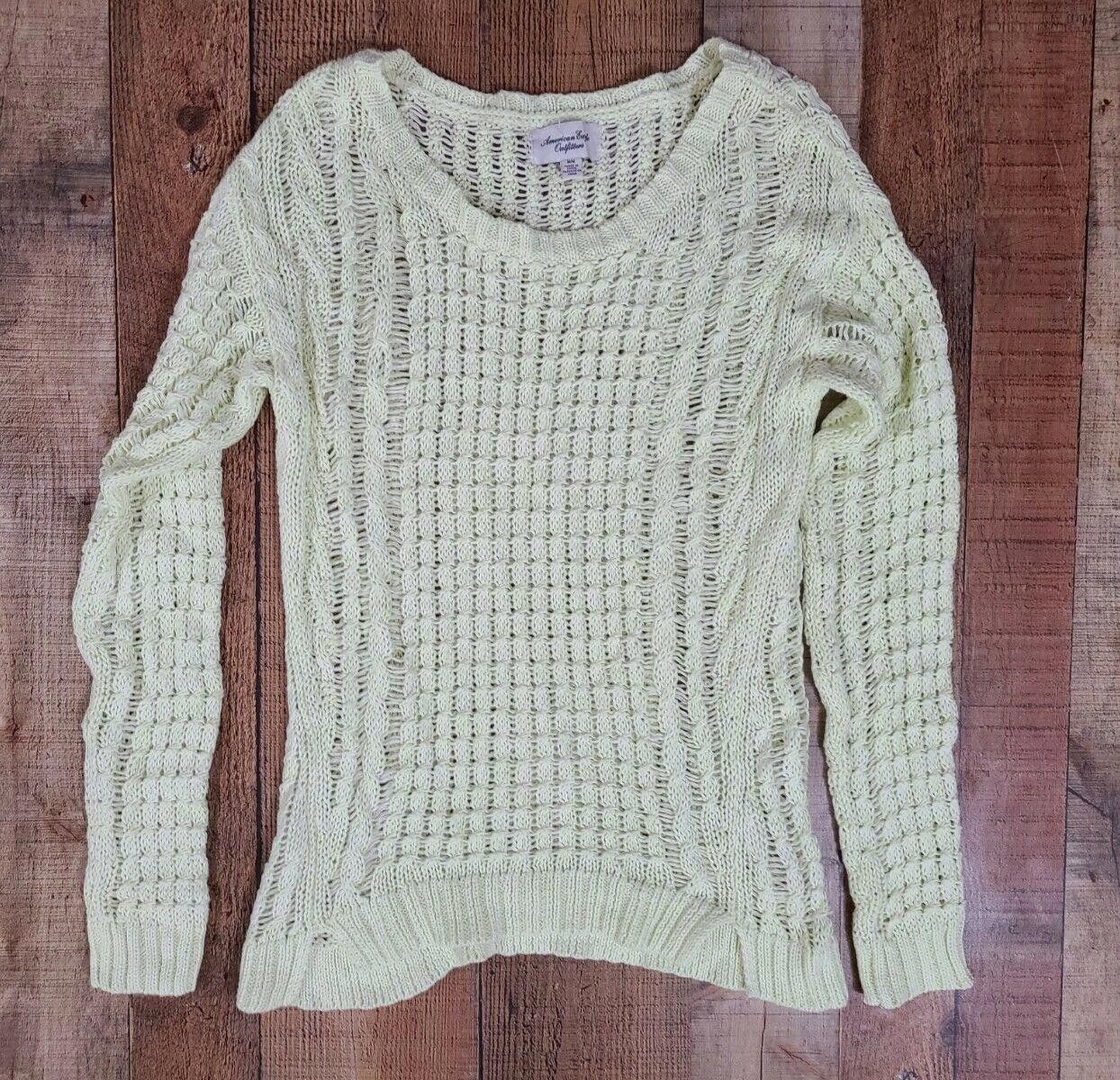 Designer American Eagle Sweater Medium Neon Yellow Crochet Loose Knit Size M / US 6-8 / IT 42-44 - 1 Thumbnail