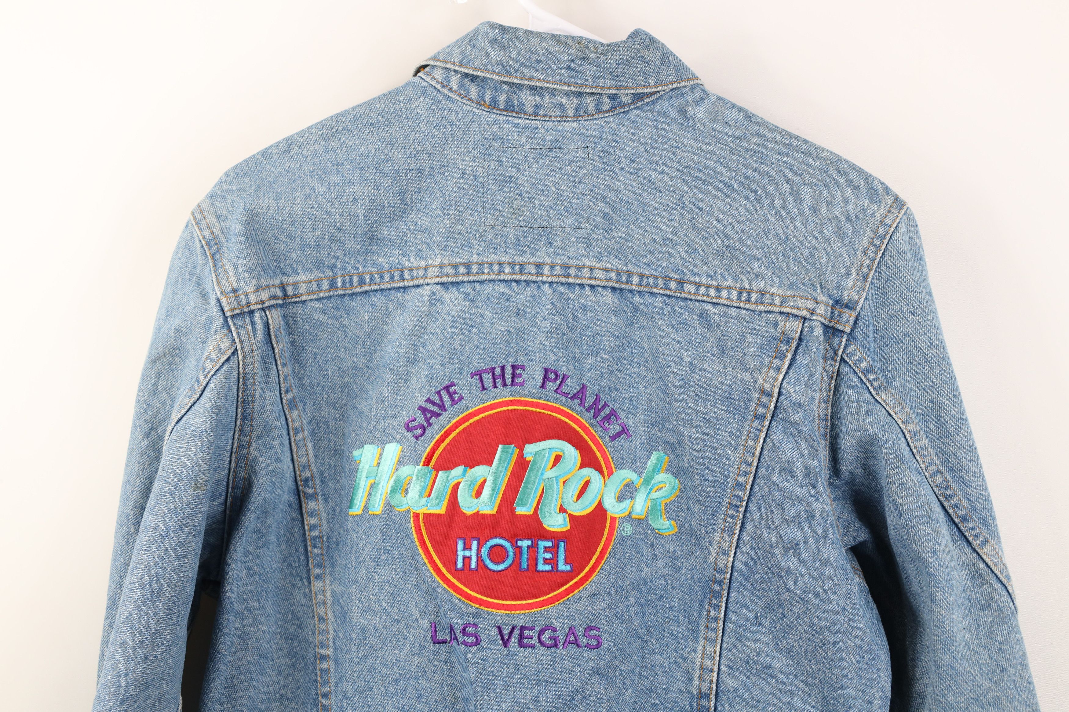 Hard Rock Cafe Vintage 90s Hard Rock Cafe Denim Trucker Jacket Blue USA Size L / US 10 / IT 46 - 16 Thumbnail