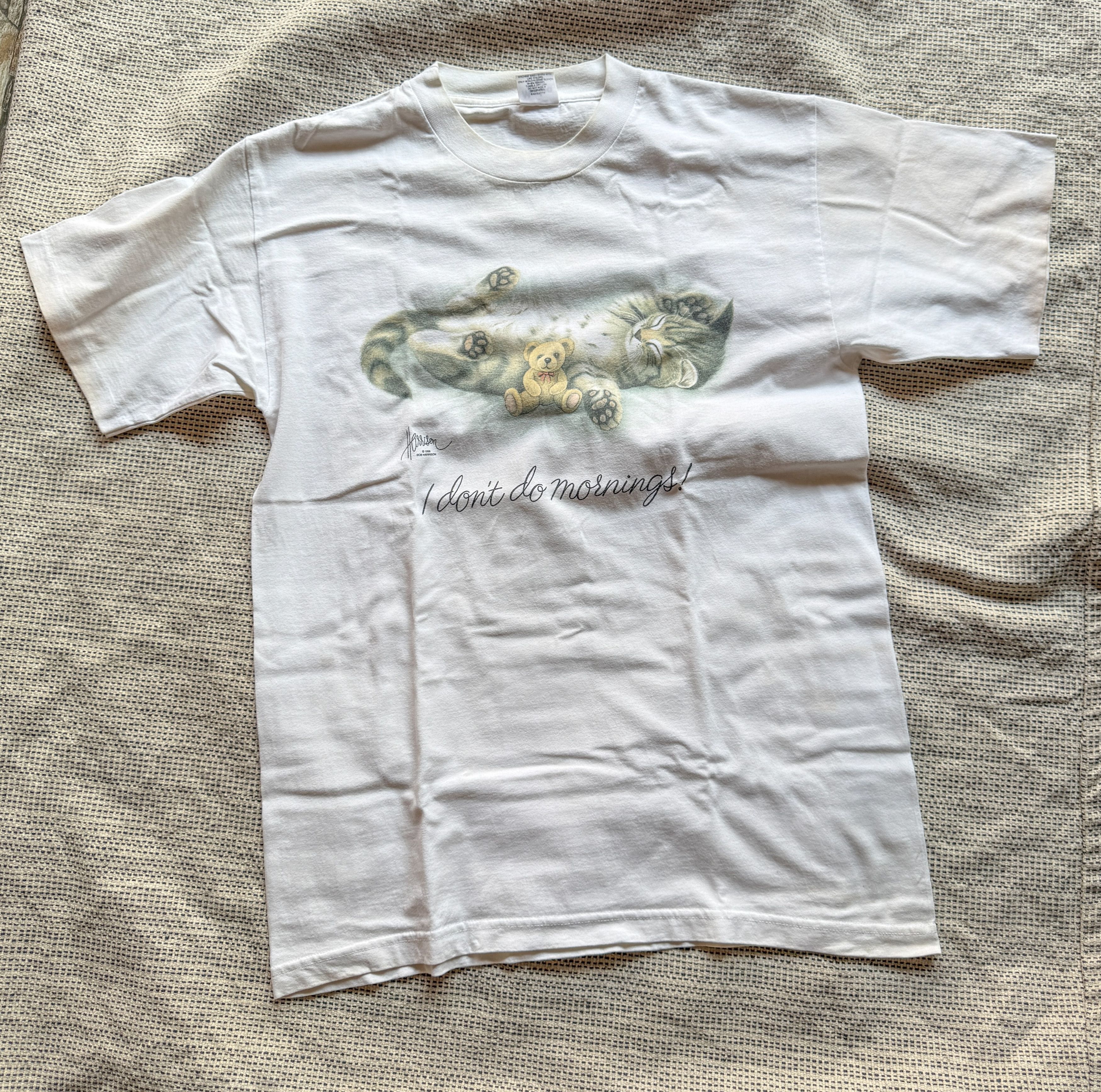Vintage Vintage Murina 90 Bob Harrison Don’t Do Mornings Cat T-Shirt Size US L / EU 52-54 / 3 - 1 Thumbnail