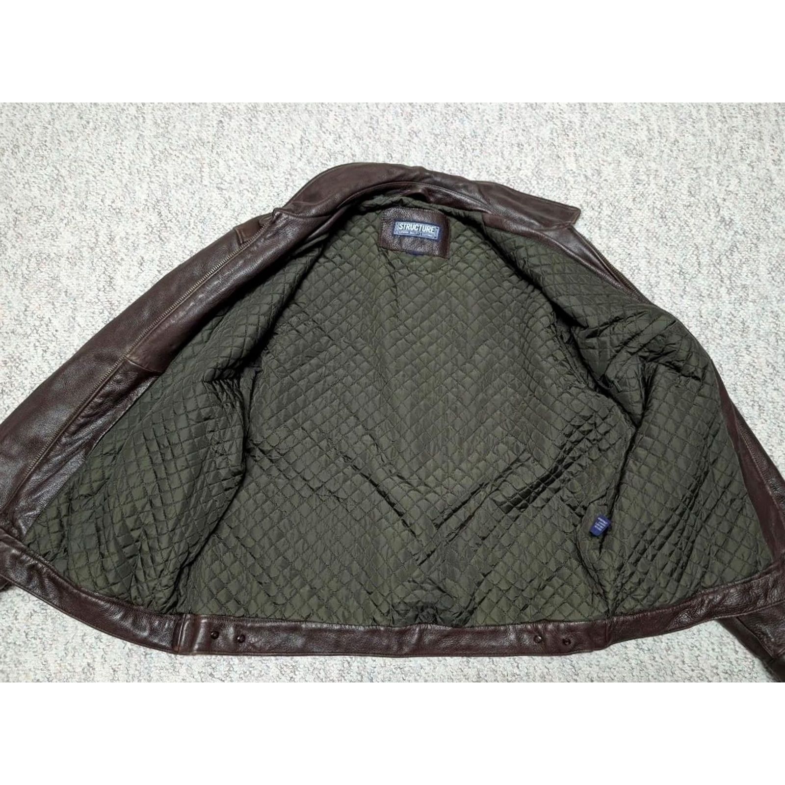 Vintage VINTAGE Structure Bomber Jacket Men's Brown Leather Cowhide L 42-44 Chest 25.5" Arm 28" Length 23.5" Quilted, Lined 1990s Y2K Size US L / EU 52-54 / 3 - 5 Thumbnail