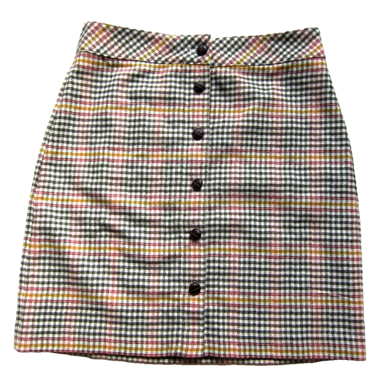 Talbots VINTAGE Talbots Wool Pink Green Yellow Plaid Button Down Pencil Skirt Women 10 Size 32" / US 10 / IT 46 - 2 Thumbnail