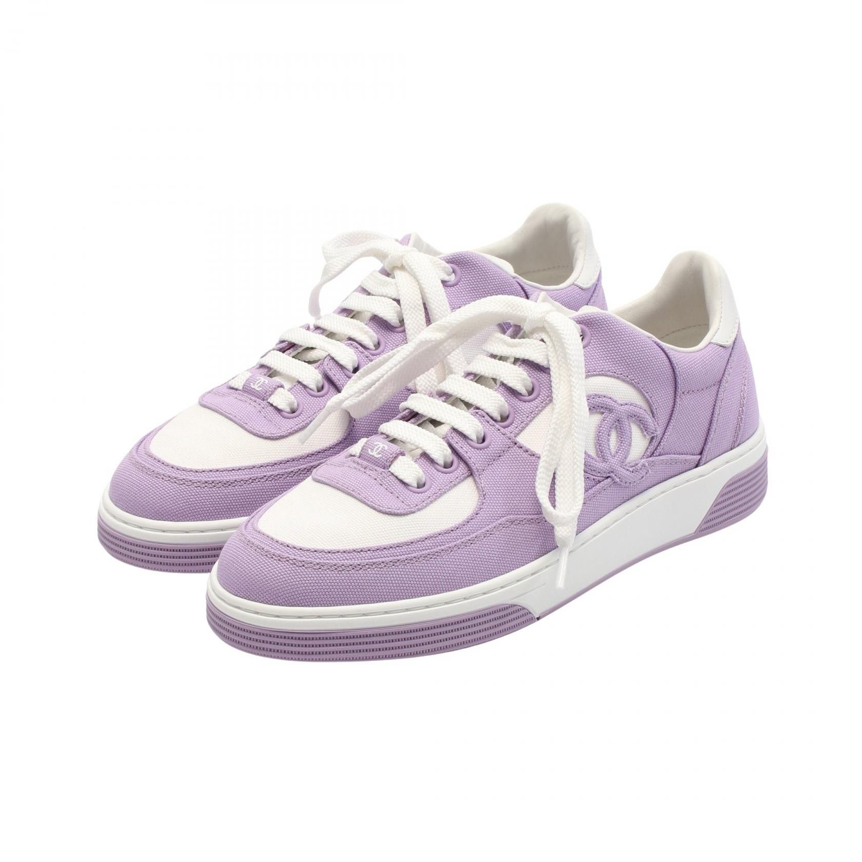 Chanel Chanel Coco Mark Canvas Leather Sneakers Canvas Shoes G45352 in Purple, Women's