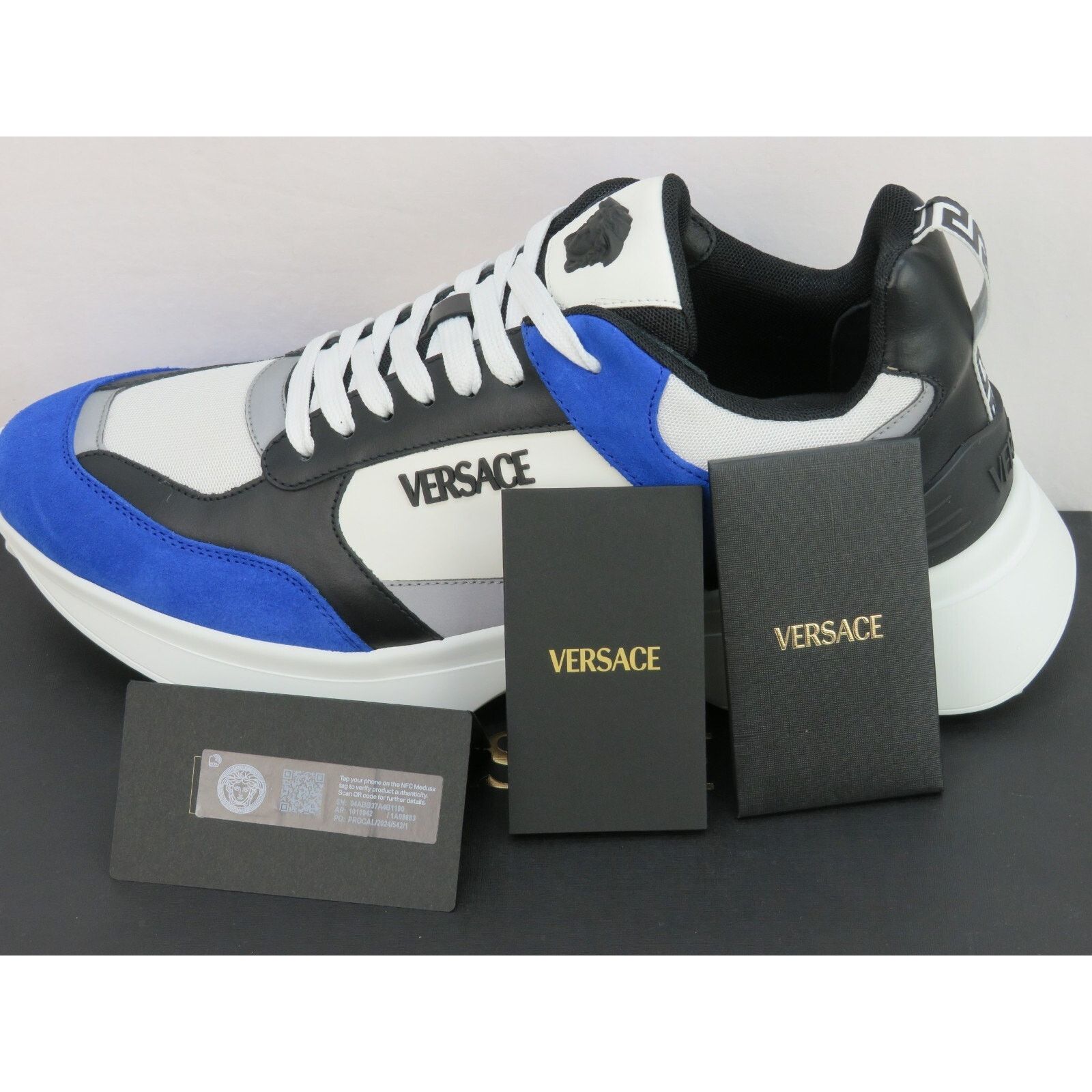 Versace VERSACE BLUE WHITE LEATHER MEDUSA HEAD PLATFORM SNEAKERS 45 Size US 12 / EU 45 - 12 Thumbnail