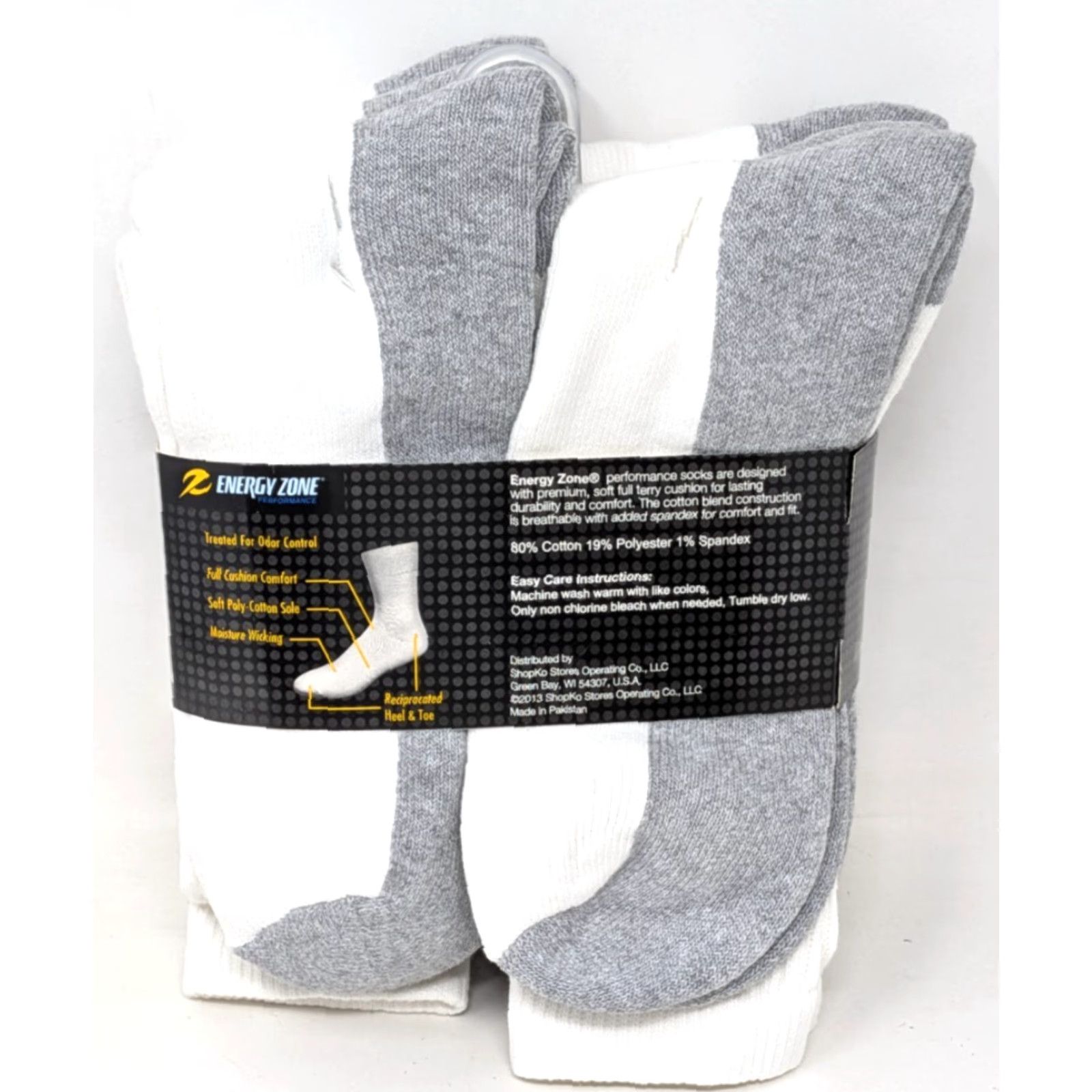 Vintage New Energy Zone Socks Mens Size 6-12 Odor Control Cotton 6 Pack Crew White Size ONE SIZE - 2 Thumbnail