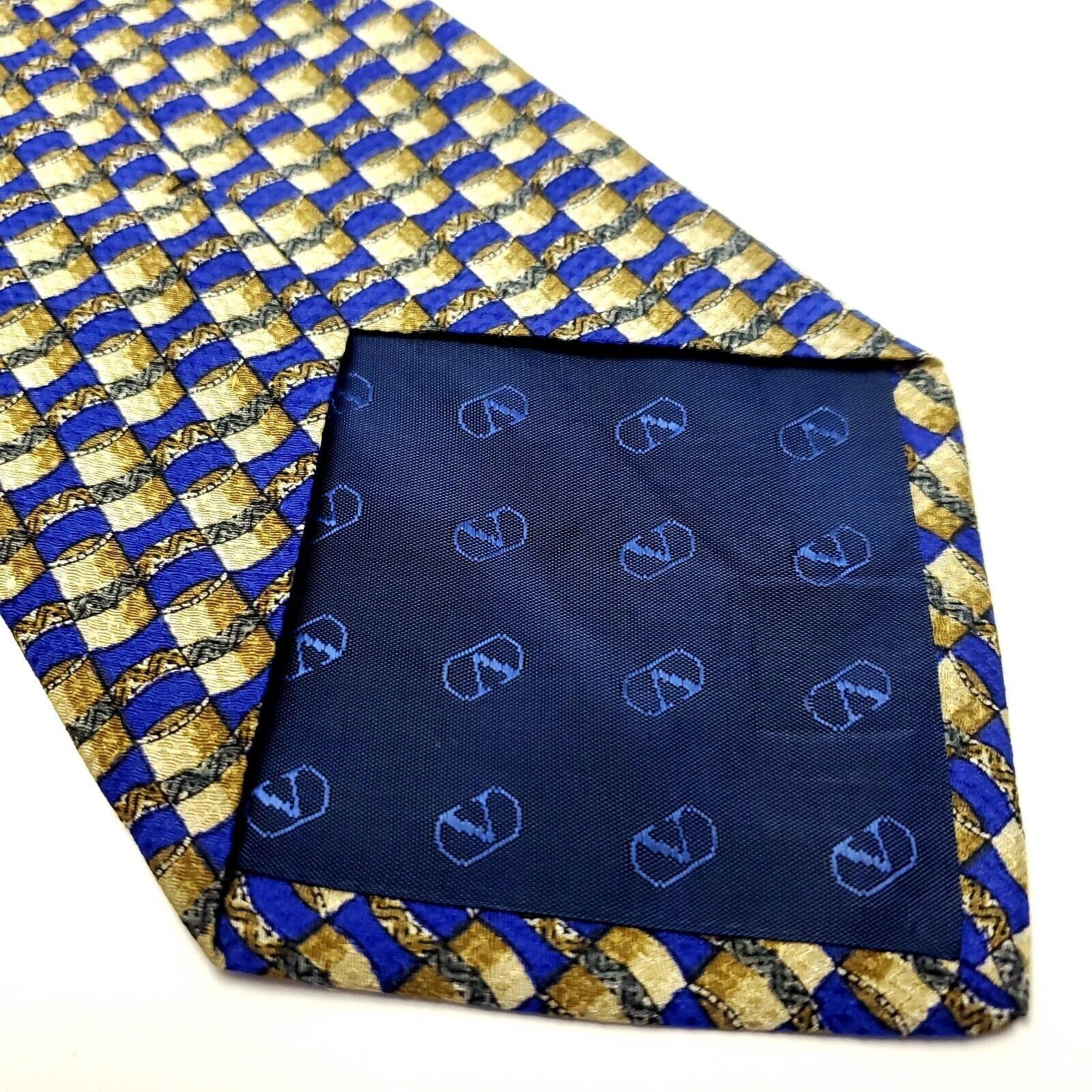 Valentino Valentino Cravatte Blue Beige Silk Tie Woven Wide Short Geom Size ONE SIZE - 4 Thumbnail