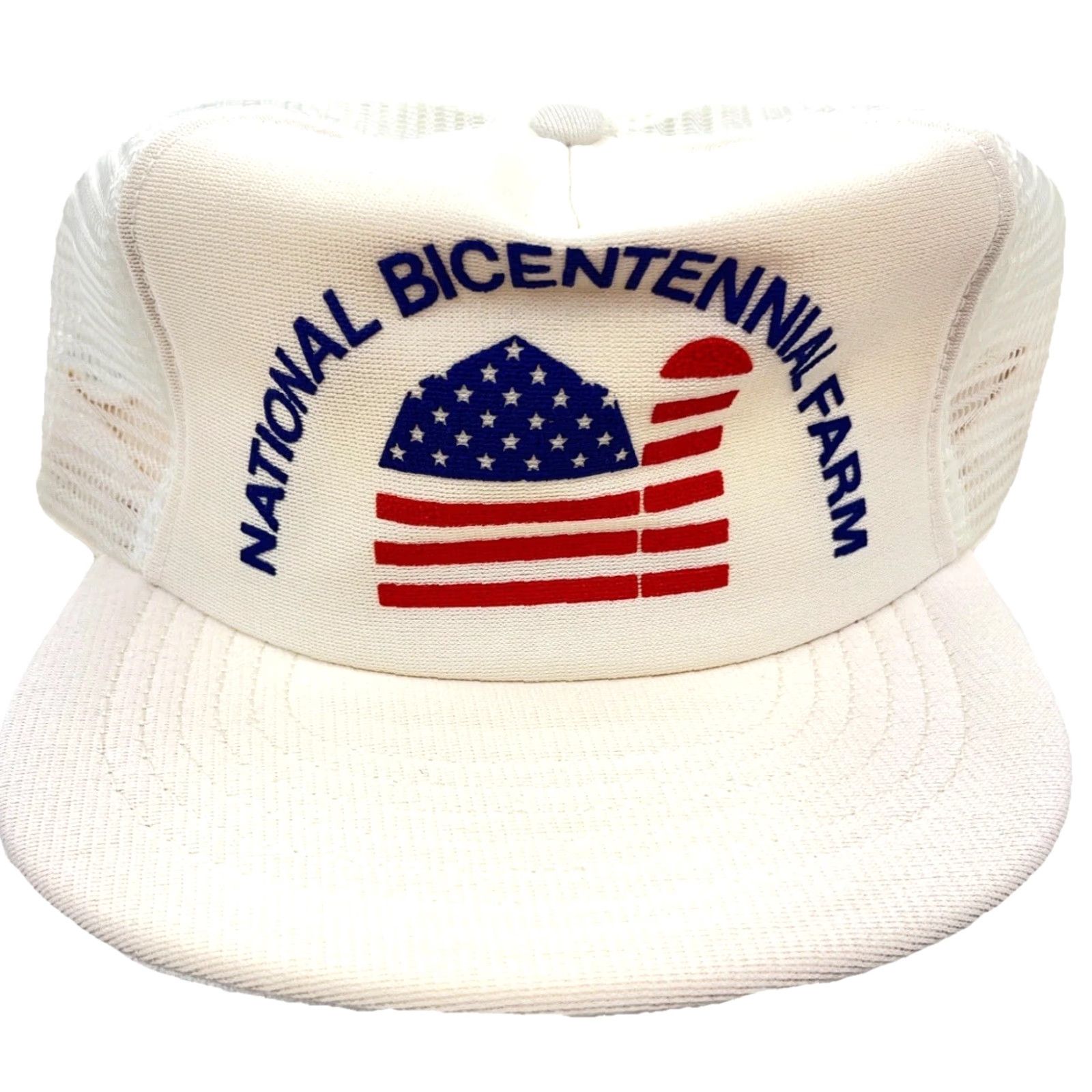 Vintage VINTAGE National Bicentennial Farm Trucker Hat Cap Made In USA Flag Snap Back TT One Size White Cotton Twill ESPN? Size ONE SIZE - 2 Thumbnail