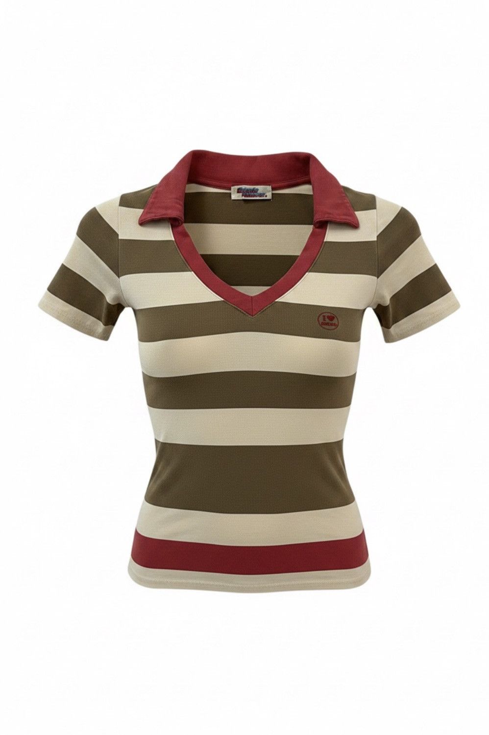 Hysteric Glamour 1990s HG ‘I ❤️ Hysteric” Stripes Wide Neck Polo Shirt Size XS / US 0-2 / IT 36-38 - 2 Thumbnail