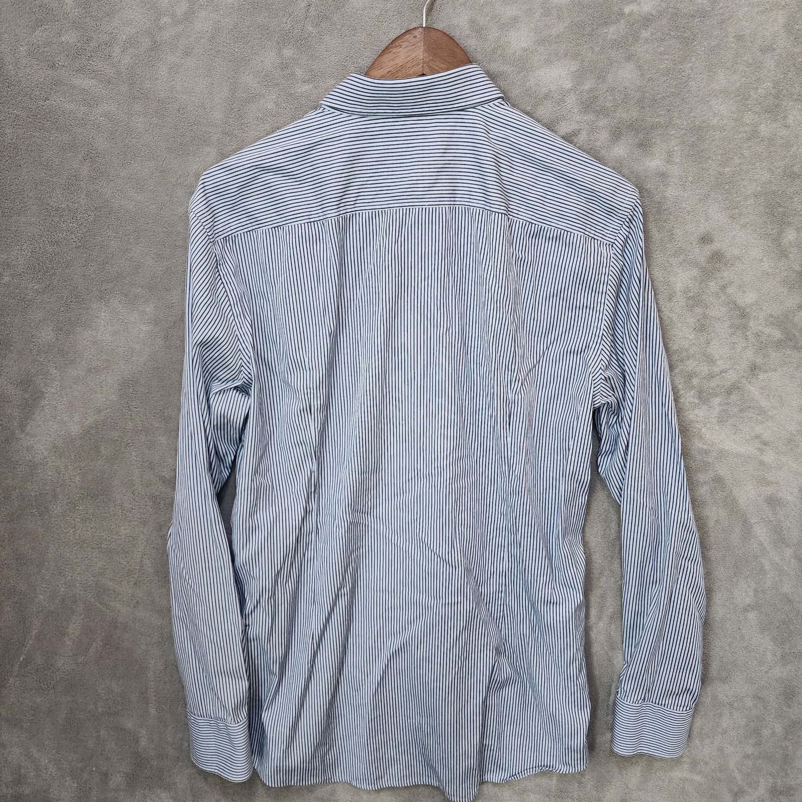 Hugo Boss Hugo Boss Blue White Striped Button-Up 16.5 Slim Fit Size US L / EU 52-54 / 3 - 2 Thumbnail