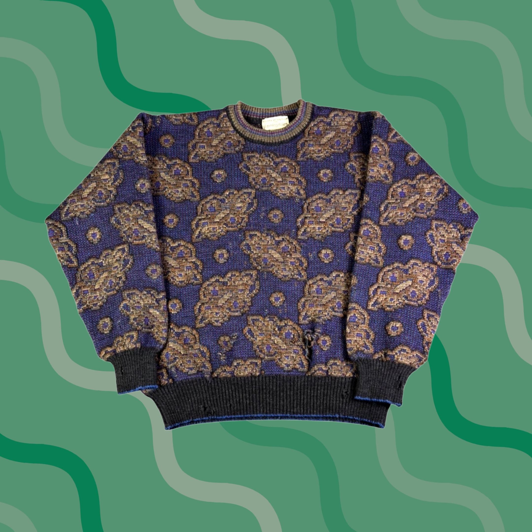 Vintage VINTAGE Scotch St. Raphael Bloomingdales Mens M Wool Sweater Paisley Pattern 90s Retro Knit Beaded Crew Neck Long Sleeve Size M / US 6-8 / IT 42-44 - 1 Thumbnail