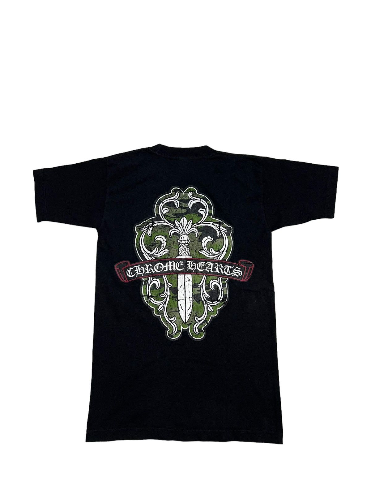 image of Chrome Hearts Scroll Logo Big Dagger T-Shirt in Black, Men's (Size Small)