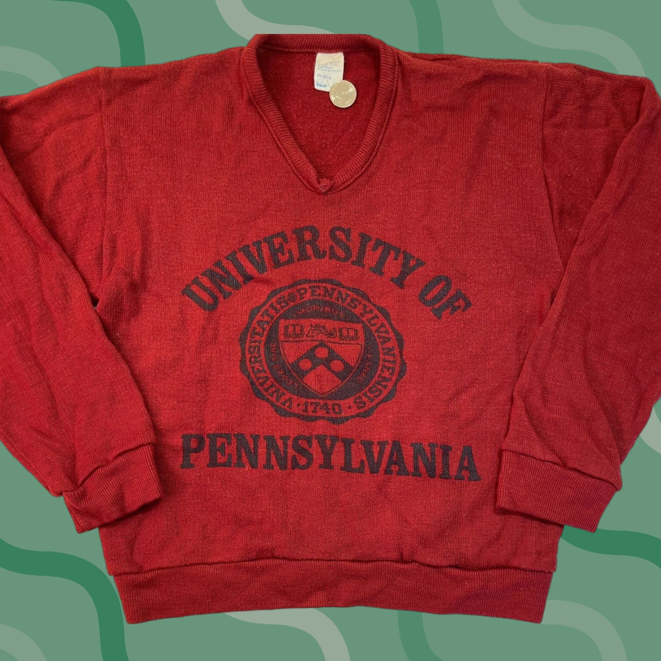 Vintage VINTAGE University of Pennsylvania 1960s Historic Sweater Red Cotton Mens Small Size US S / EU 44-46 / 1 - 1 Thumbnail