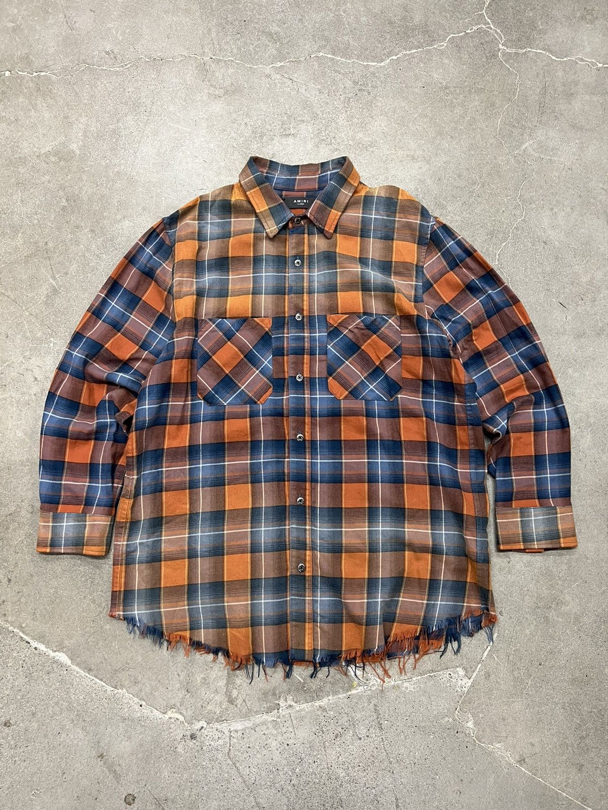 image of Amiri Flannel Faded Orange Blue Raw Hem, Men's (Size XL)