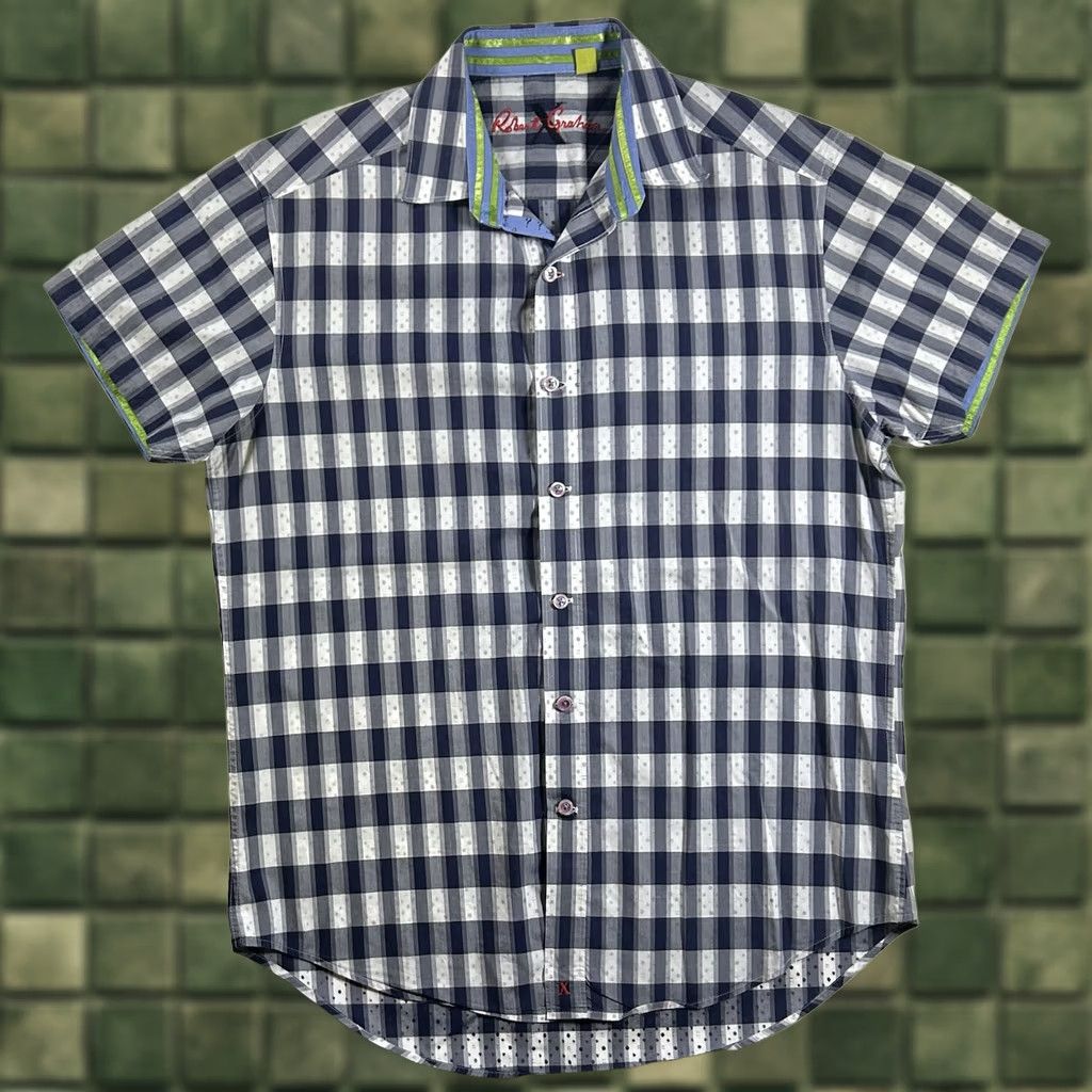 Robert Graham Robert Graham Shirt Blue Plaid Paint Splotch Short Sleeve Men’s Medium Clean Size US M / EU 48-50 / 2 - 1 Thumbnail