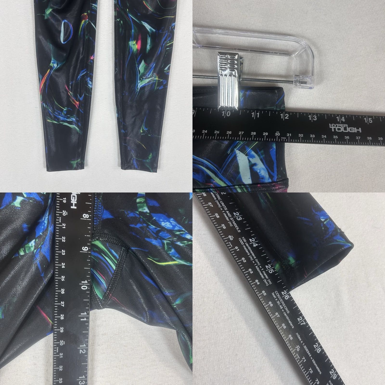 Vintage Heroine Sport Abstract Leggings Women S Black Metallic Shiney Stretch USA Size 28" / US 6 / IT 42 - 8 Thumbnail