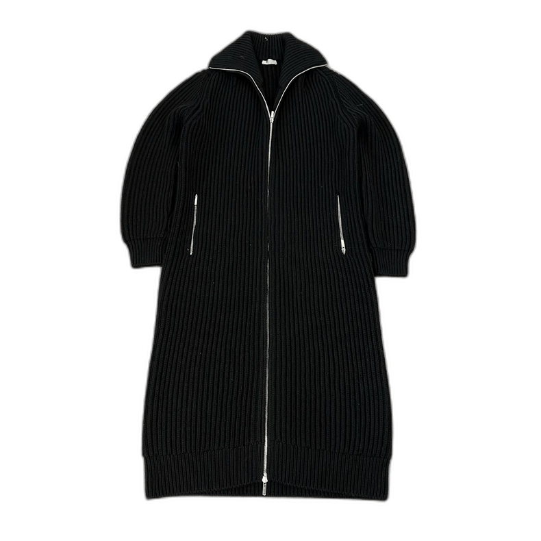 Dior Long Black Zip-Up Wool Knit Coat Size M / US 6-8 / IT 42-44 - 1 Thumbnail
