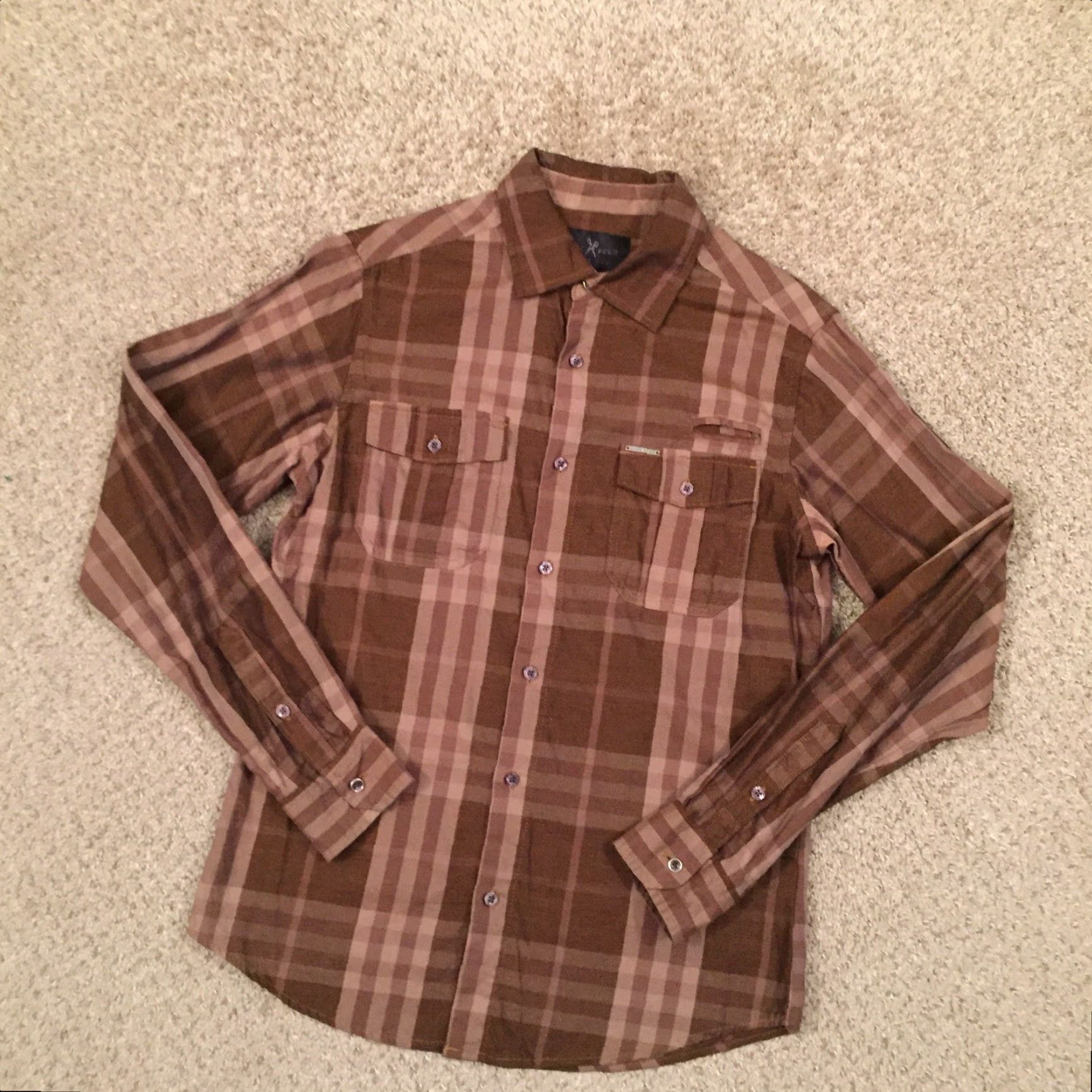 Ecko Unltd. Marc Ecko Shirt Mens Small Brown Plaid Long Sleeve Button Up Pockets Size US S / EU 44-46 / 1 - 2 Thumbnail