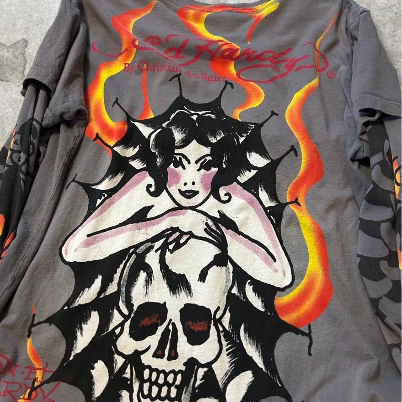 Ed Hardy Vintage Y2K Ed Hardy gray long sleeve tiger skull Size US L / EU 52-54 / 3 - 3 Thumbnail