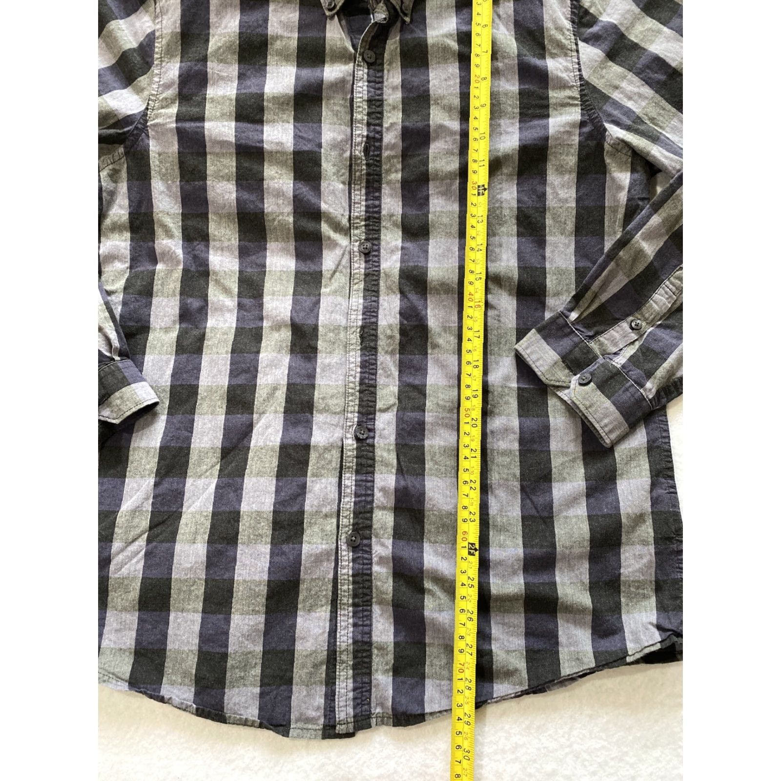 Vintage Structure Dress Shirt L Mens Regular Long Sleeve Gray Check Cotton Blend Size 42R - 5 Thumbnail