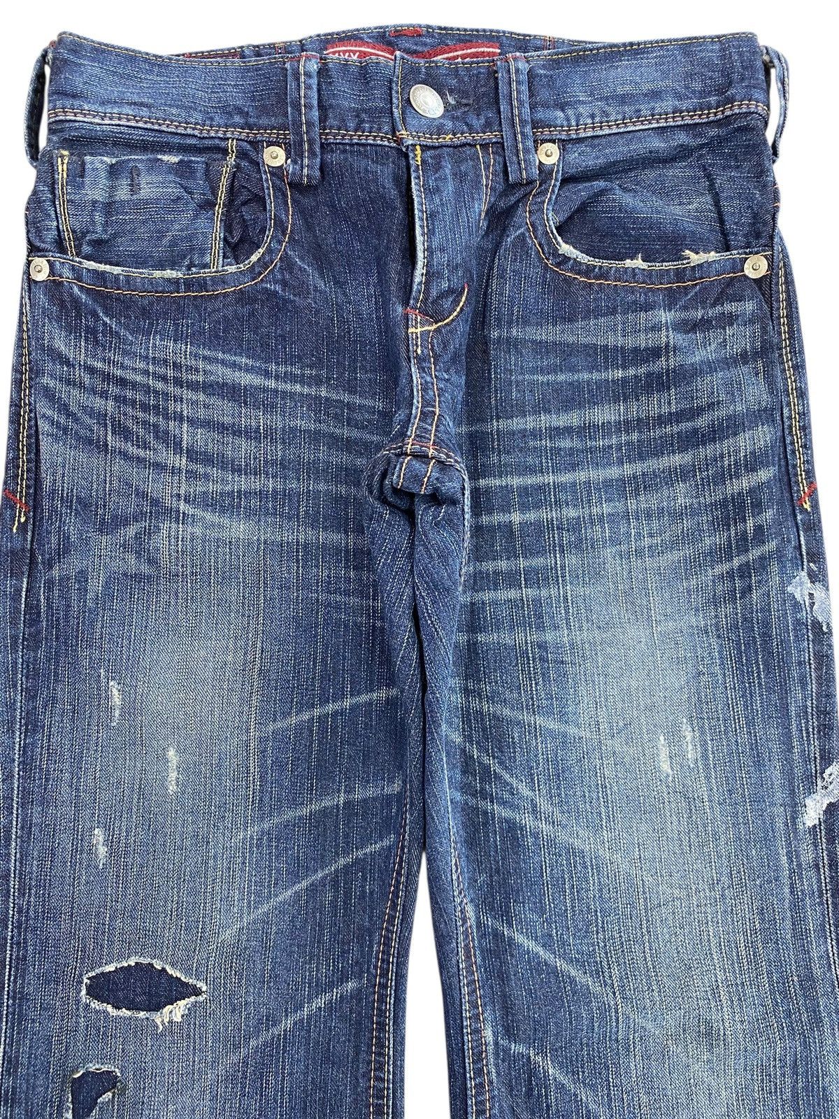 Japanese Brand Distressed Flared Jeans Heavy Whisker Wash Wide Bell Bottom Size US 30 / EU 46 - 2 Thumbnail