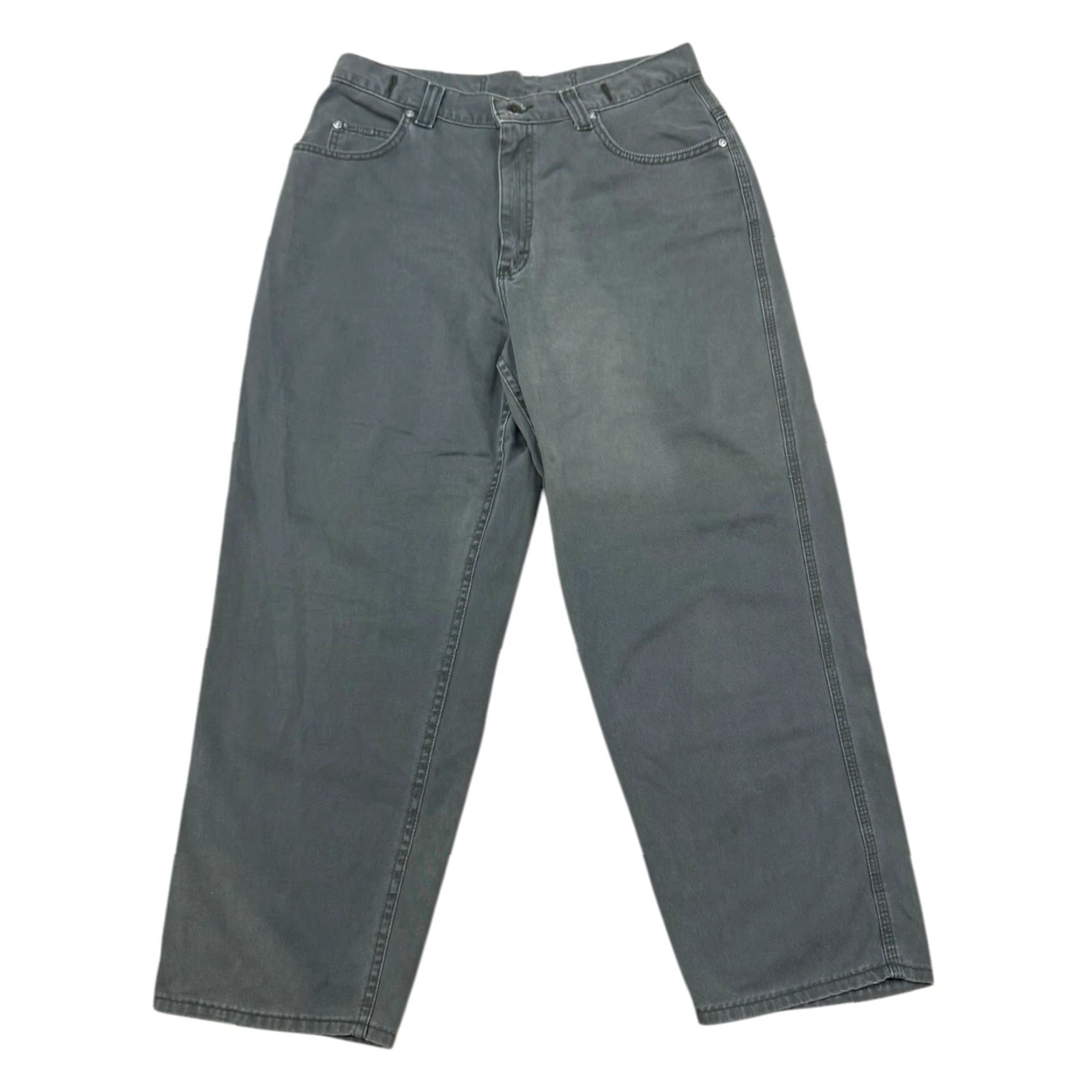 Lee VINTAGE Lee Riveted Buckle Back Canvas Pants Womens Size 14 Petite Green Khaki Style 90s City Preppy Straight Leg Size 36" / US 14 / IT 50 - 2 Thumbnail