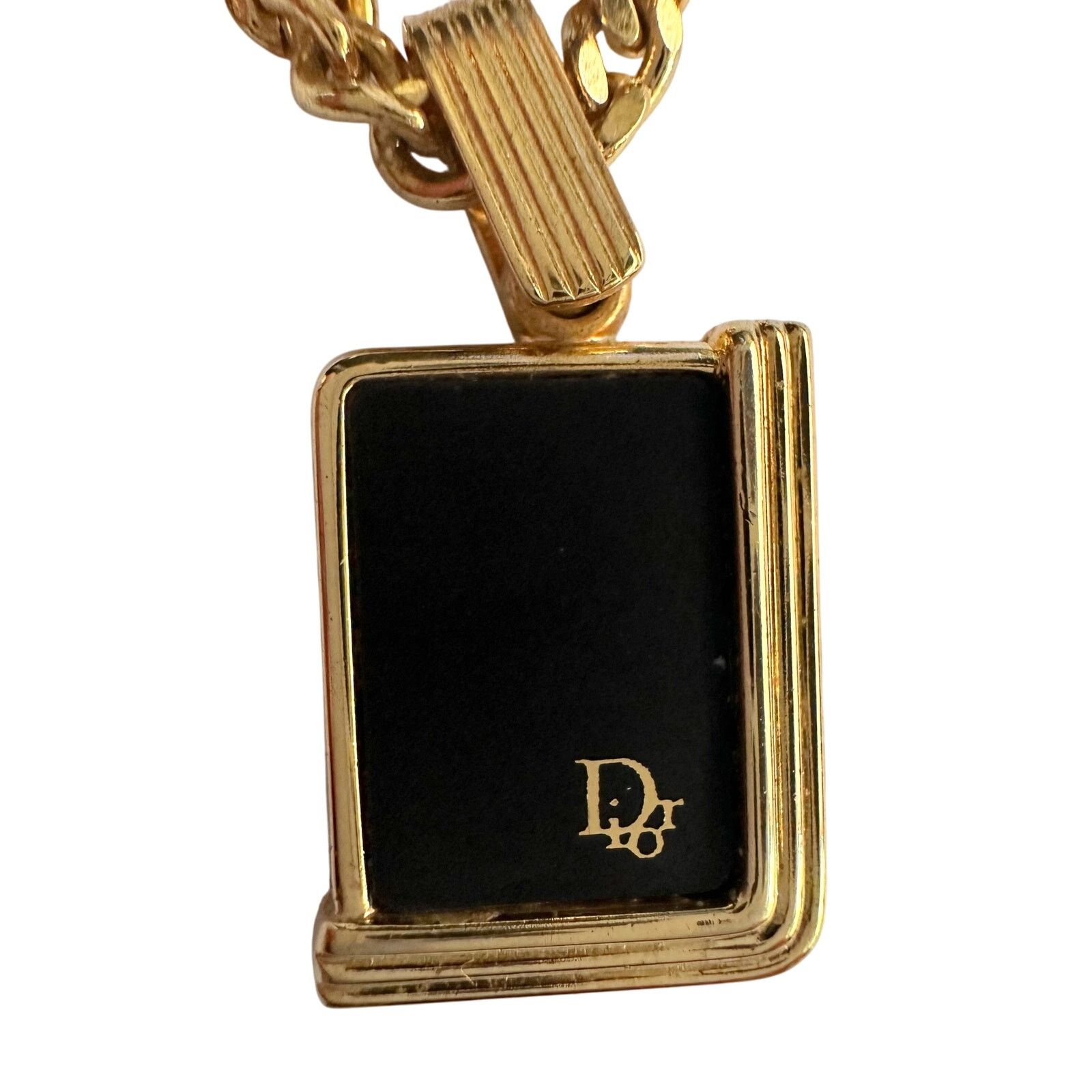Dior Christian Dior Black Logo Plate Necklace Gold Plated Size ONE SIZE - 2 Thumbnail