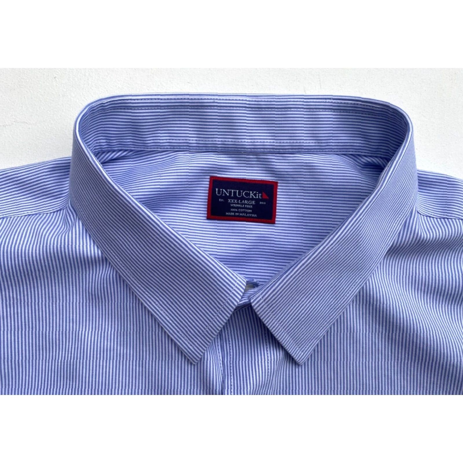 UNTUCKit UNTUCKit Men's Bordeaux WF Button-Up Shirt Stripes 3XL Blue Long Sleeve Collared Cotton Wrinkle Free Vintage? Size US XXL / EU 58 / 5 - 5 Thumbnail