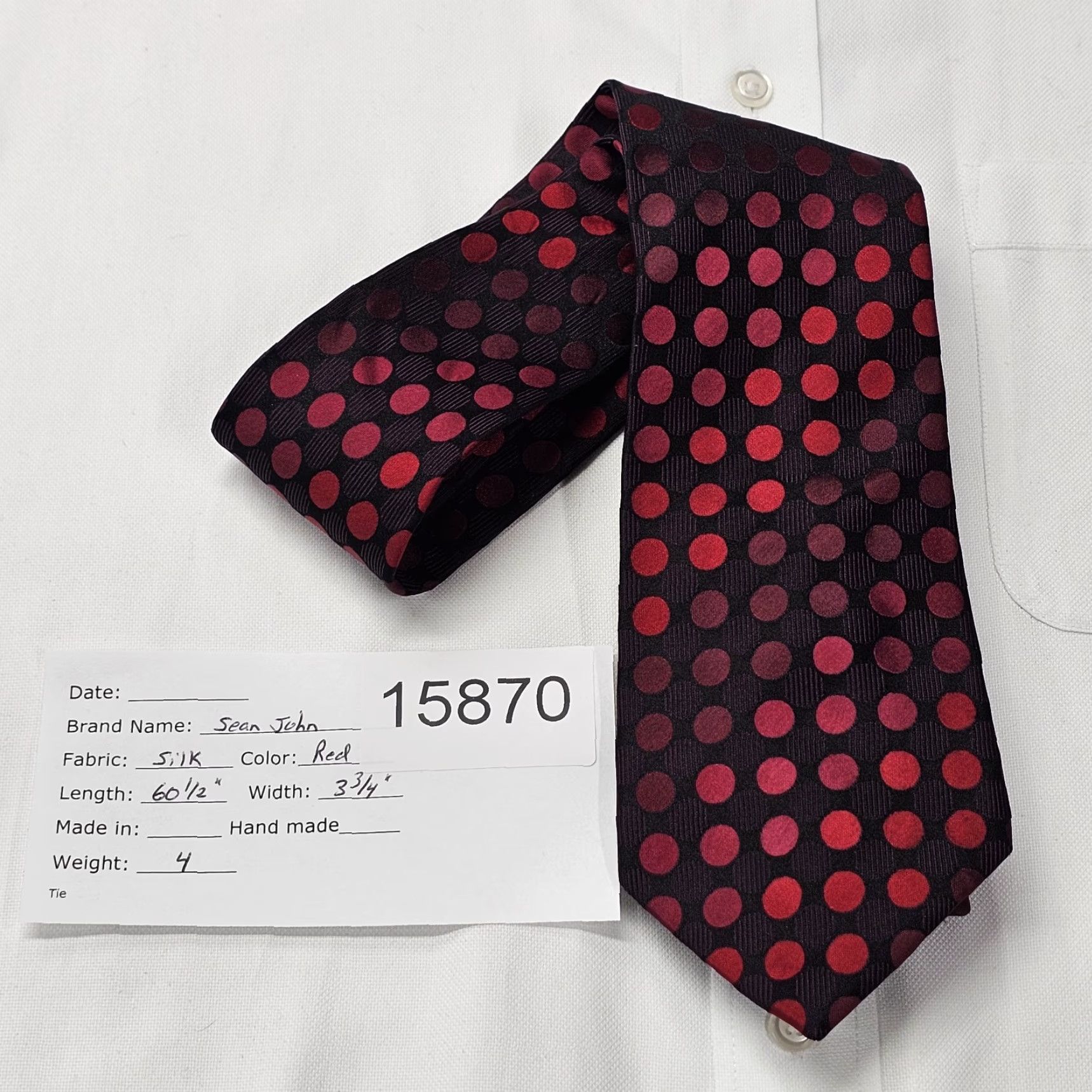 Sean John Sean John Silk Necktie Men Red Black Pink Polka Dot Tie Preppy Office Wear Long 60.5" x 3.75" 100% Silk Vintage? Size ONE SIZE - 6 Thumbnail