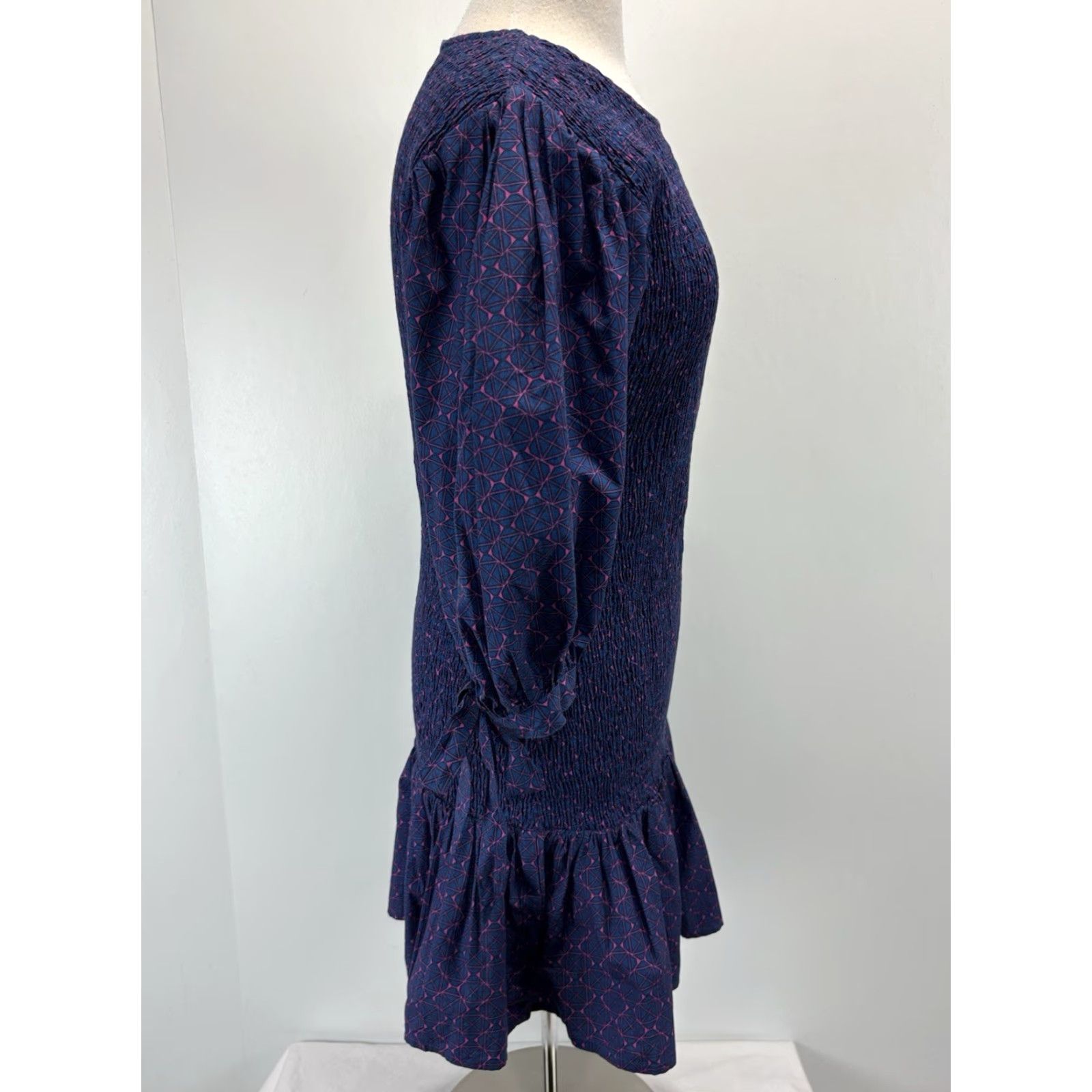 Vintage Oliphant Morocco Mini Dress Women’s M Blue Puff Sleeve Stretch Smocked Tie Sleeves Vintage? No — Pre-owned Excellent — Zip Closure Size M / US 6-8 / IT 42-44 - 4 Thumbnail