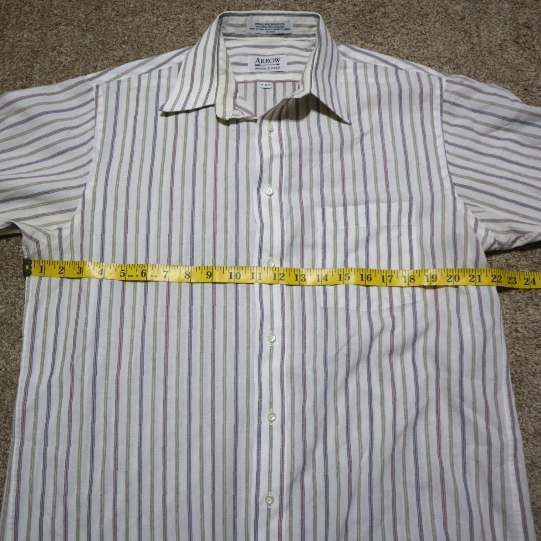 Arrow Arrow Shirt Men 16 White Striped Button-Down Button-Up Casual Chambray Cotton Blend 1960s American Mens Size US L / EU 52-54 / 3 - 4 Thumbnail